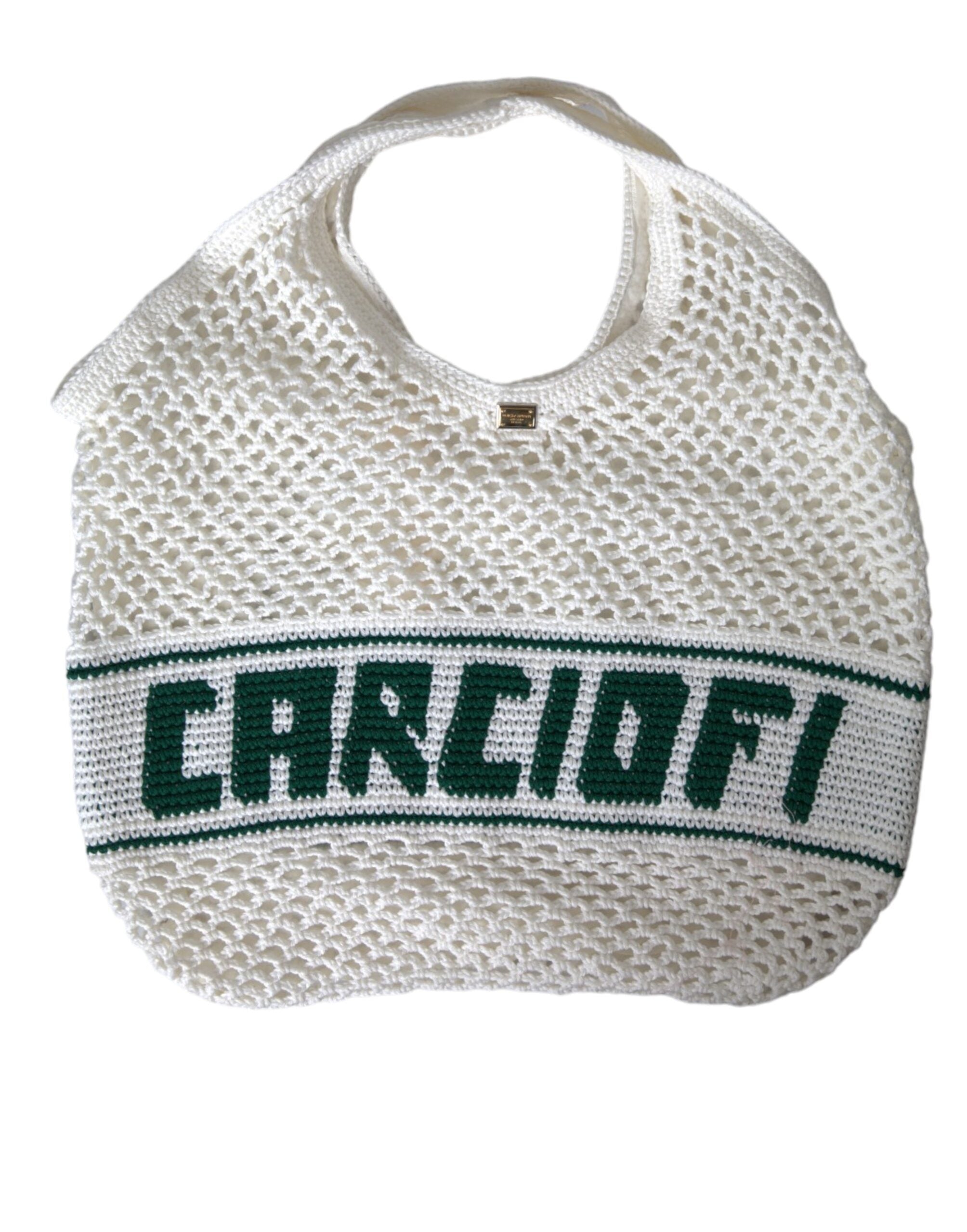 Geantă de cumpărături Dolce &amp; Gabbana albă și verde din bumbac tricotat cu logo