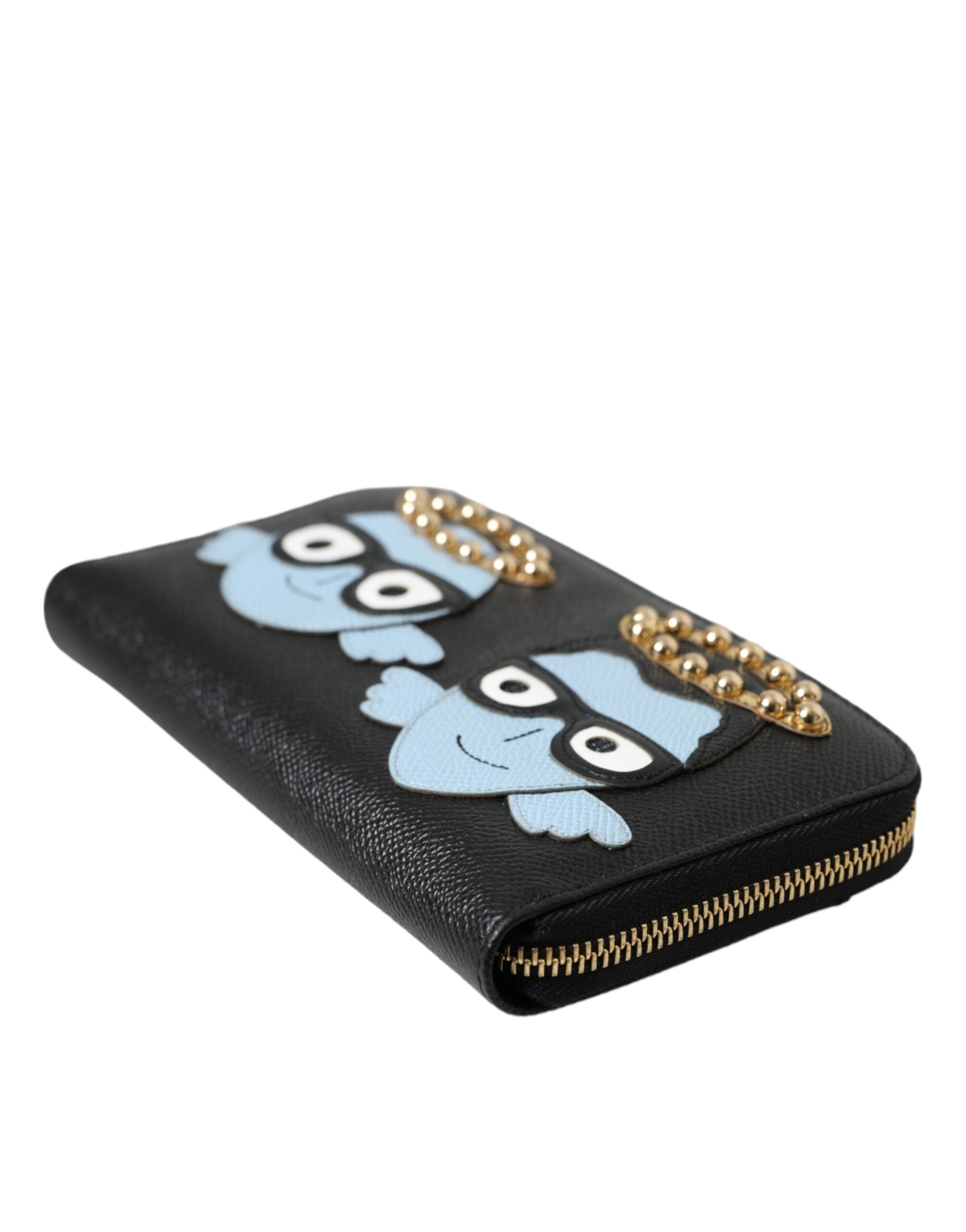 Portofel Dolce &amp; Gabbana Continental din piele neagră albastră #DGFAMILY cu fermoar pentru bărbați