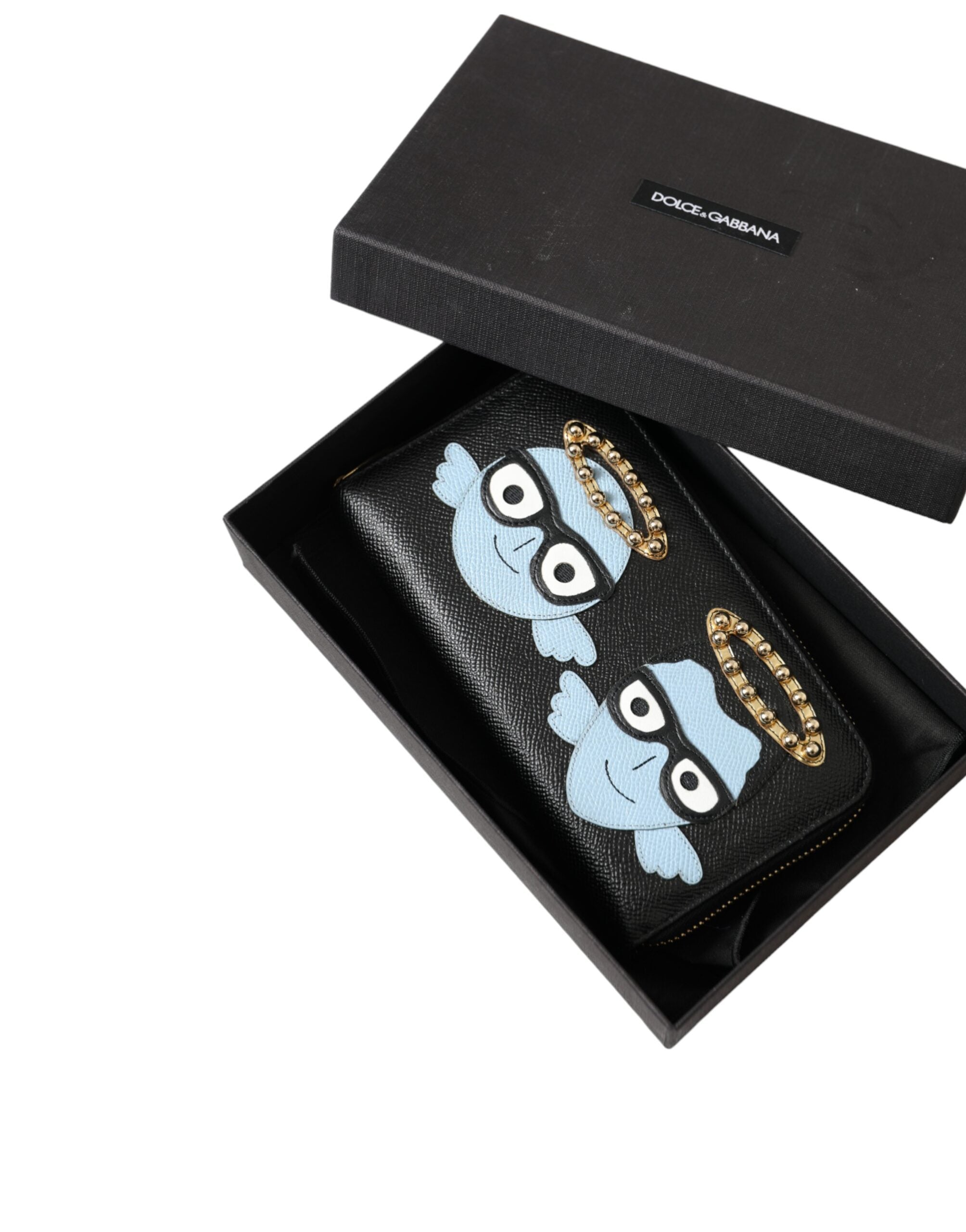 Portofel Dolce &amp; Gabbana Continental din piele neagră albastră #DGFAMILY cu fermoar pentru bărbați