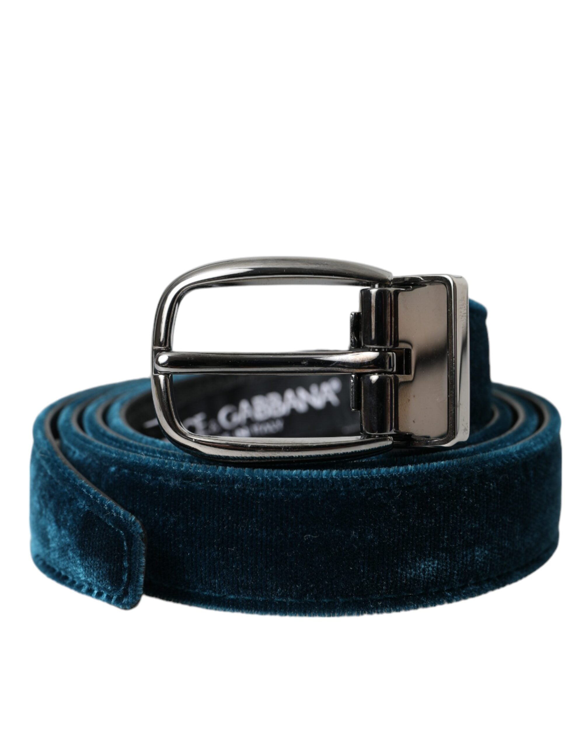 Curea Dolce &amp; Gabbana din piele catifelată albastră cu cataramă metalică argintie