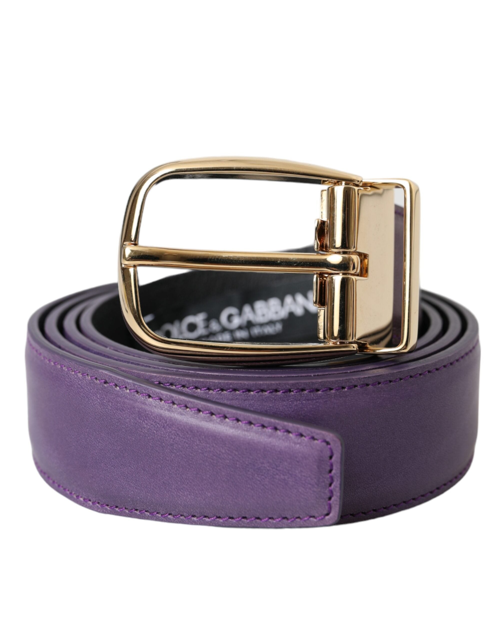 Curea Dolce &amp; Gabbana din piele mov cu cataramă metalică aurie pentru bărbați