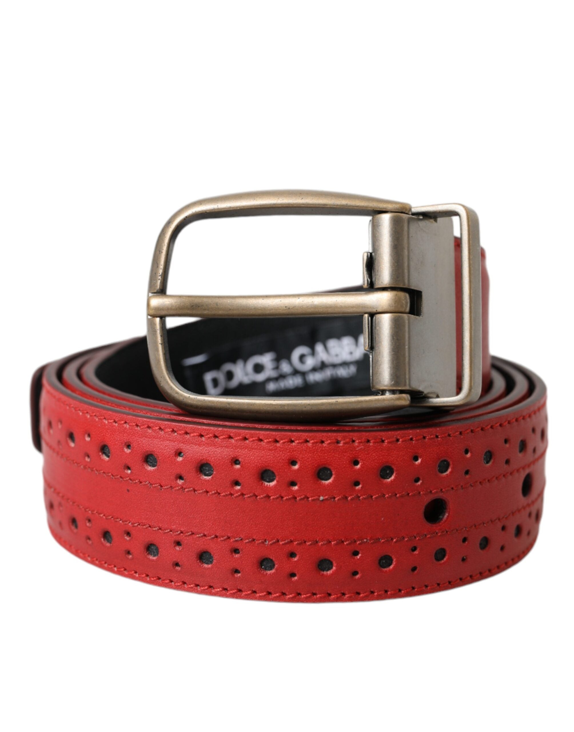 Curea Dolce &amp; Gabbana roșie din piele perforată cu cataramă metalică pentru bărbați