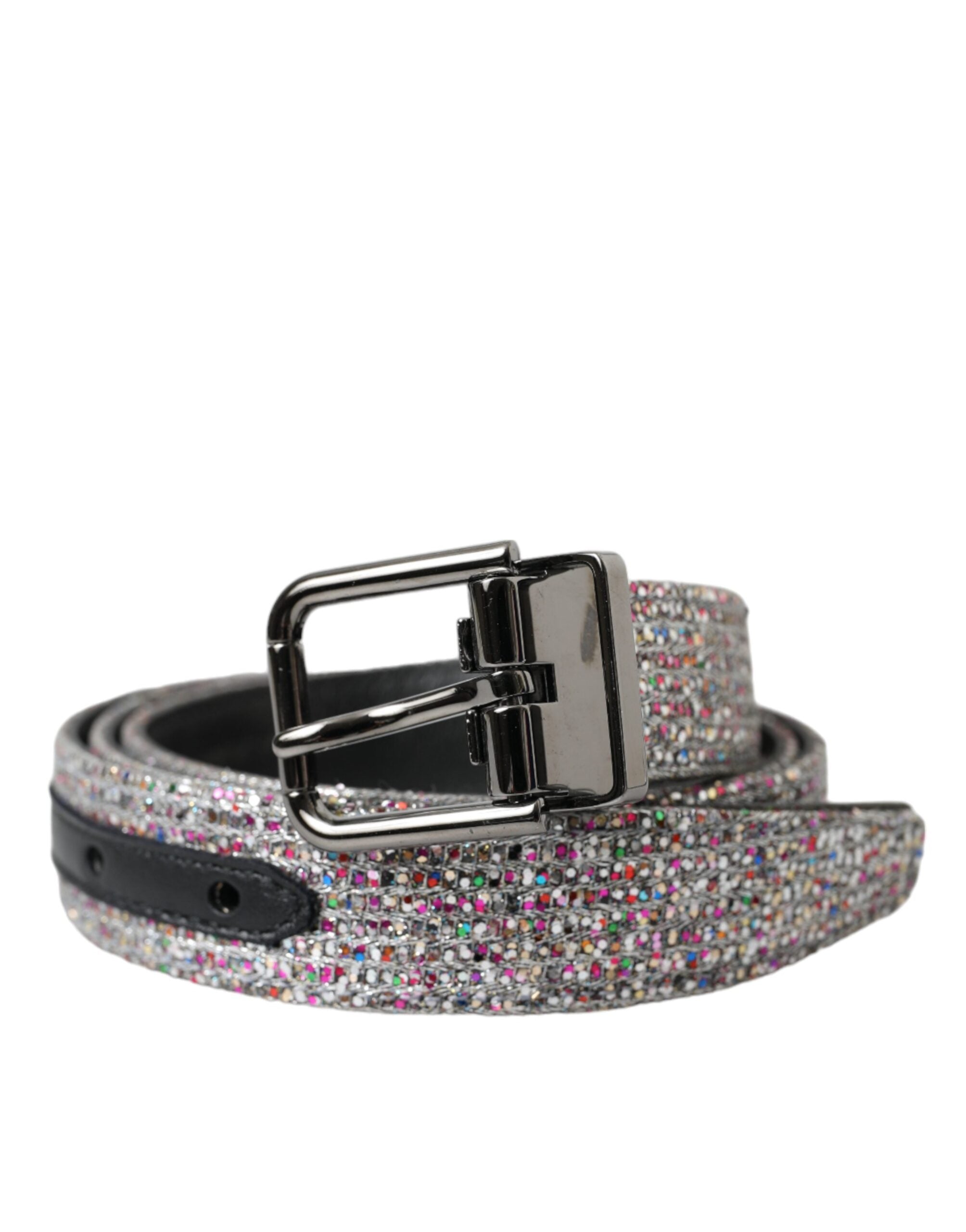 Curea Dolce &amp; Gabbana cu cataramă metalică argintie cu ornament multicolor
