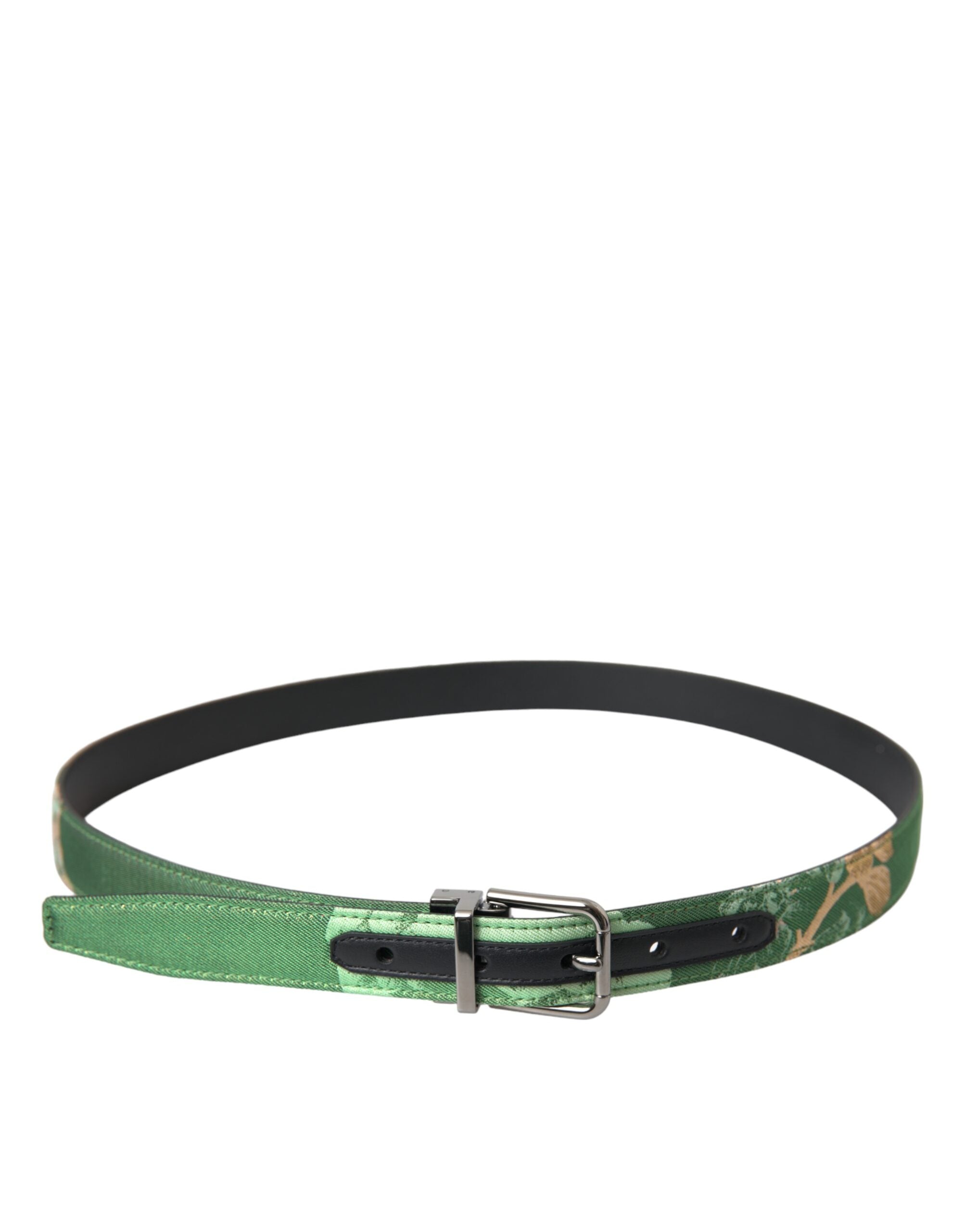 Curea Dolce &amp; Gabbana din piele verde cu cataramă metalică argintie jacquard