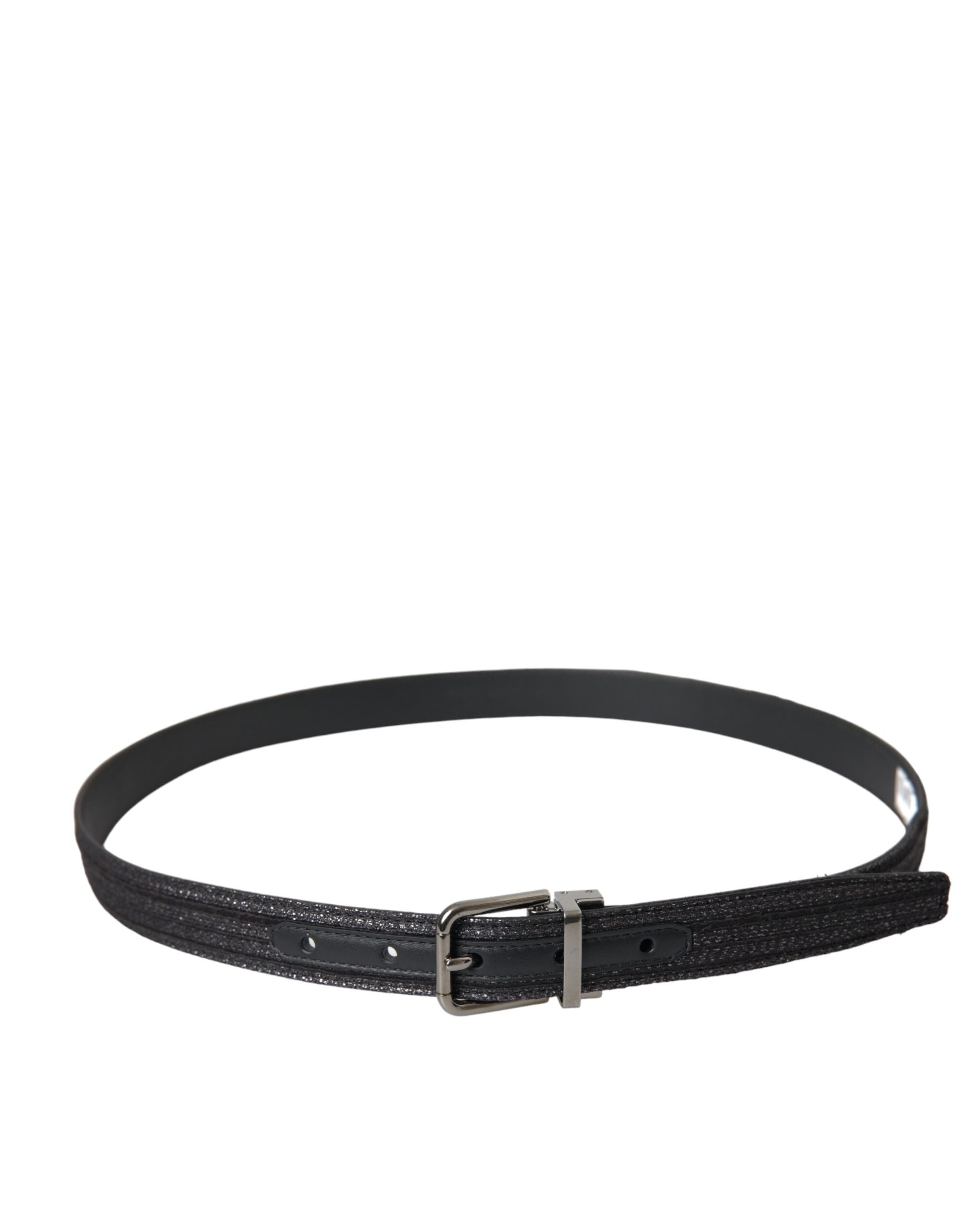 Curea Dolce &amp; Gabbana cu cataramă metalică argintie și dungi jacquard negre