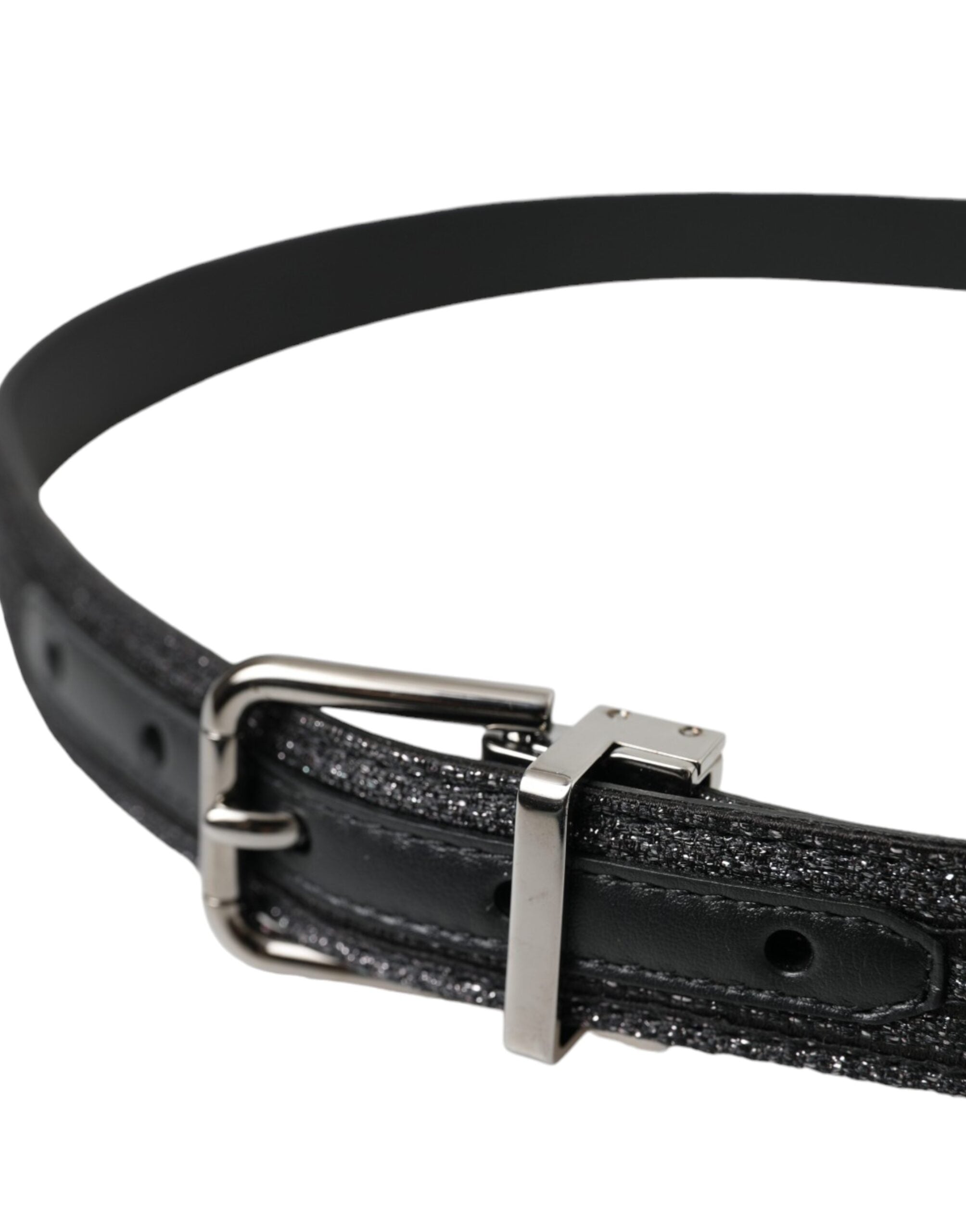 Curea Dolce &amp; Gabbana cu cataramă metalică argintie și dungi jacquard negre