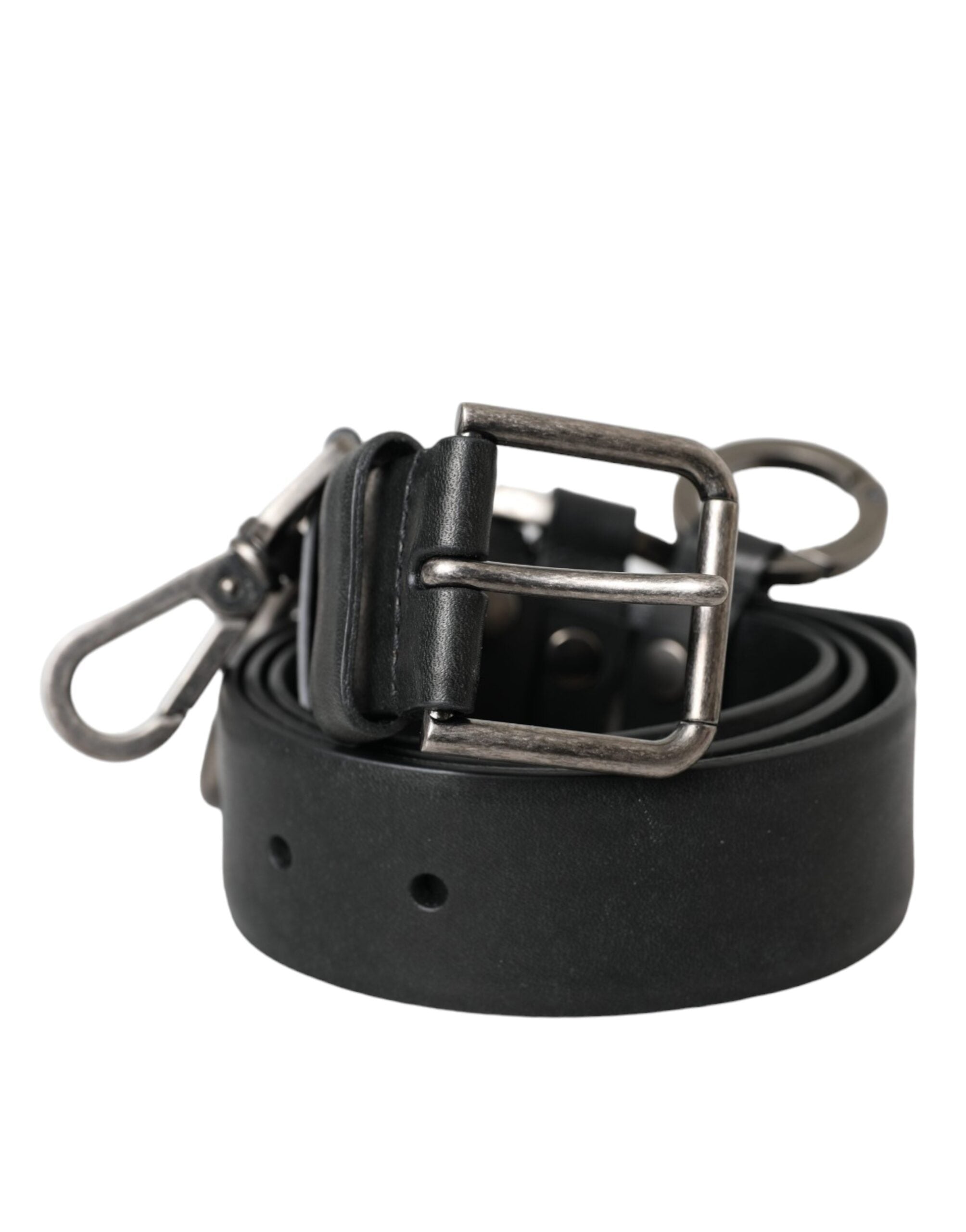 Curea Dolce &amp; Gabbana neagră din piele de vițel cu cataramă metalică argintie