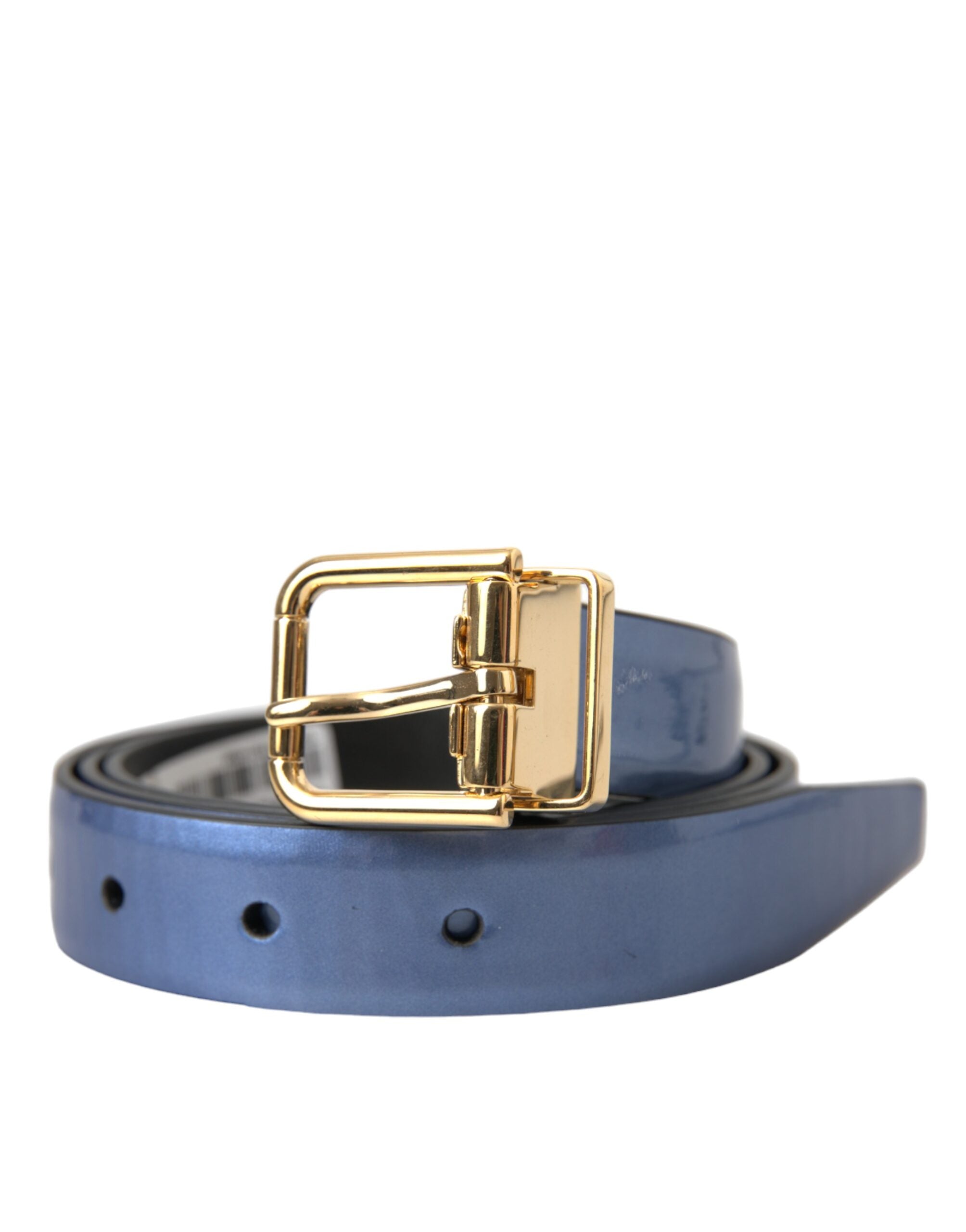 Curea Dolce &amp; Gabbana din piele albastră metalică cu cataramă aurie