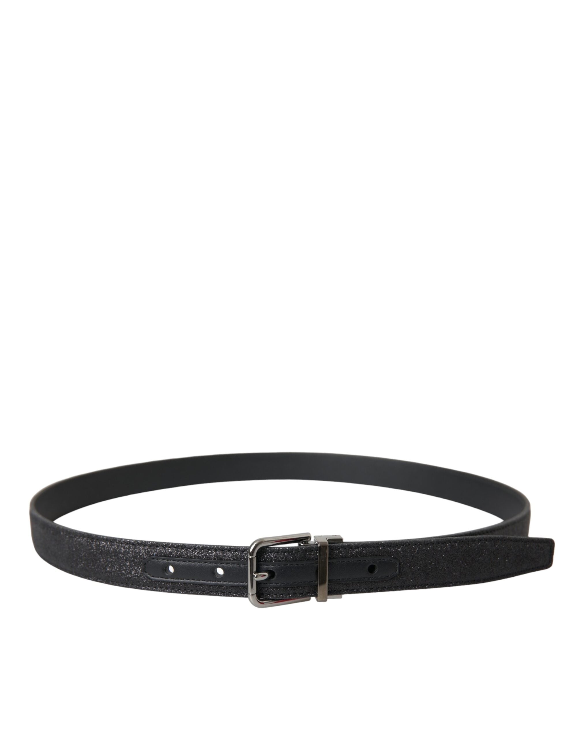 Dolce &amp; Gabbana – Schwarzer Glitzer-Ledergürtel mit silberner Schnalle