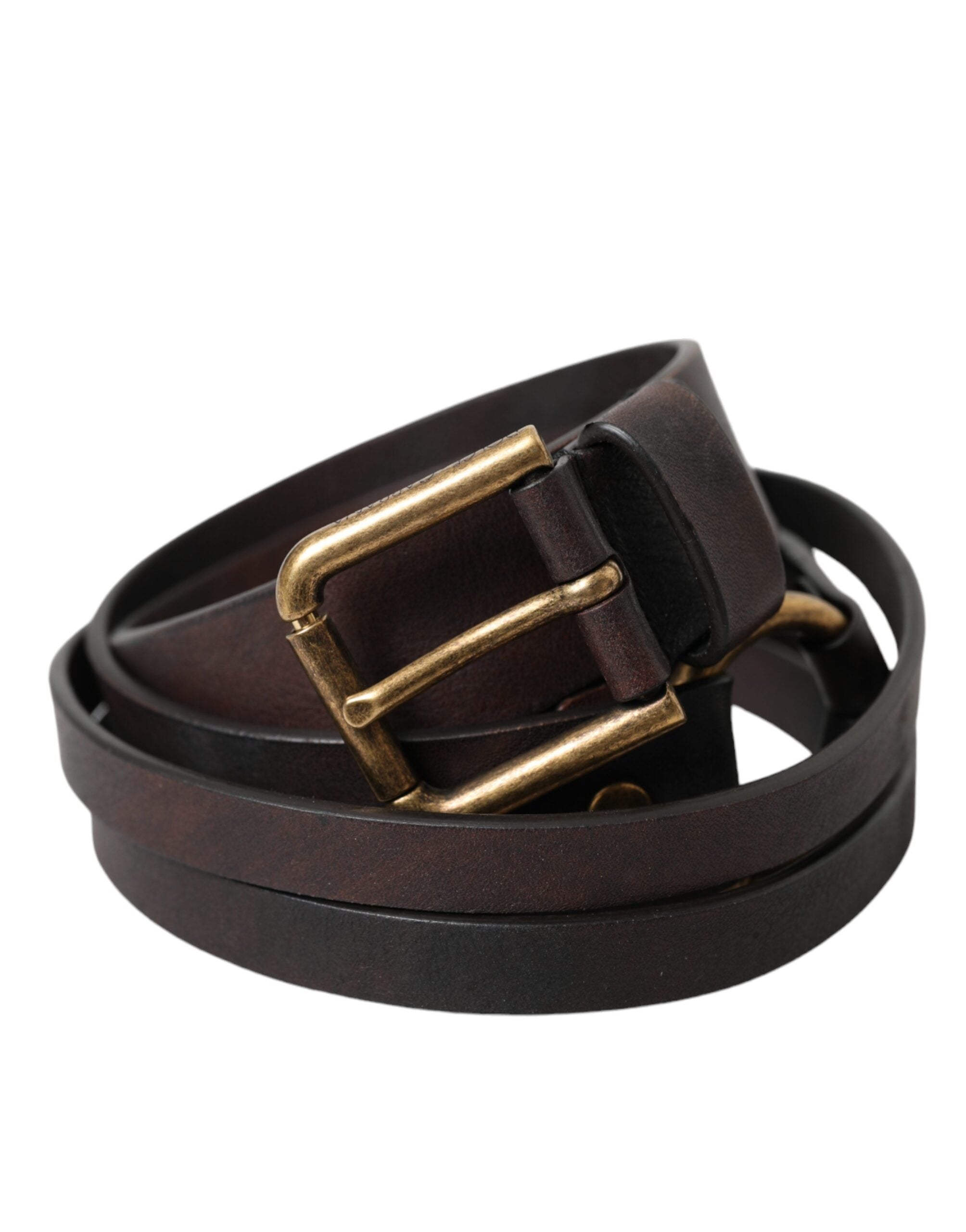 Dolce &amp; Gabbana Damengürtel aus dunkelbraunem Leder mit goldener Metallschnalle