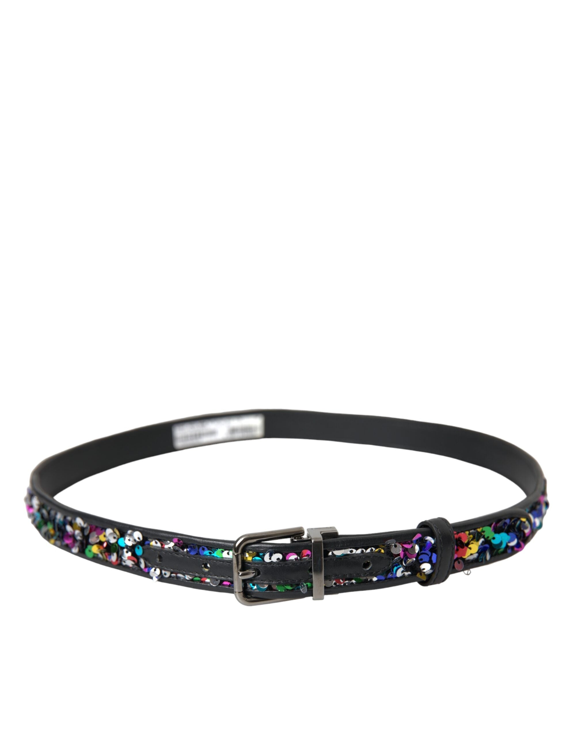 Dolce &amp; Gabbana Damengürtel mit schwarzer Paillettenschnalle aus silbernem Metall