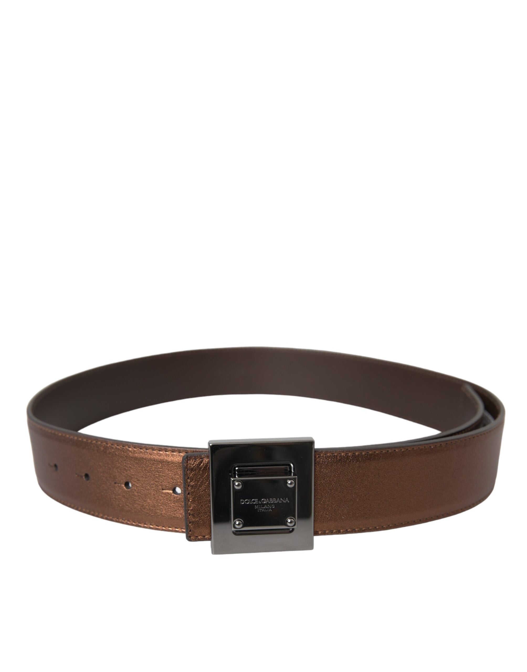 Curea Dolce &amp; Gabbana din piele cu cataramă pătrată din metal, culoare bronz metalic