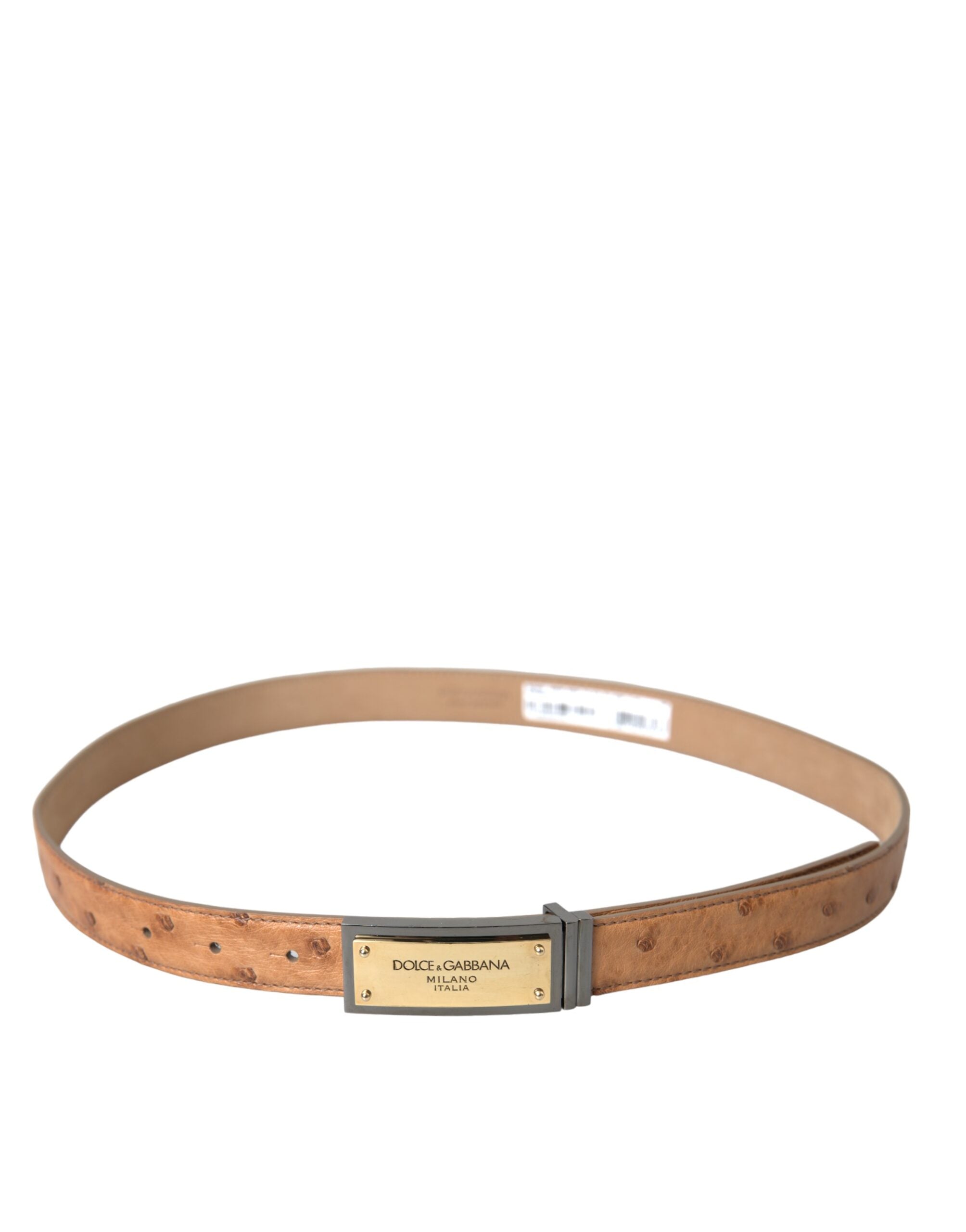Dolce &amp; Gabbana – Beigefarbener Ledergürtel mit goldener Logo-Gravur