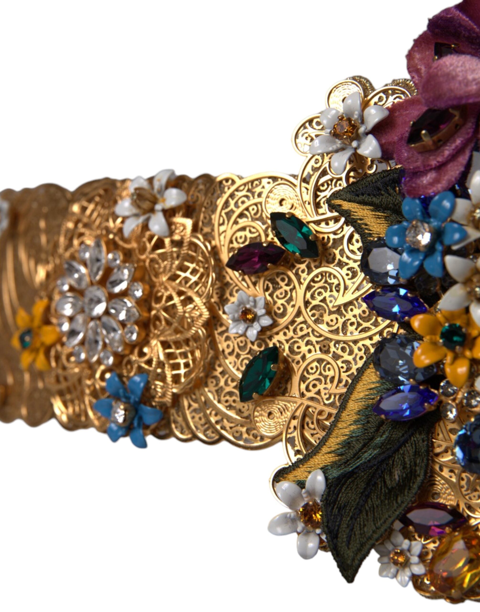 Curea lată Dolce &amp; Gabbana cu cristale florale multicolore