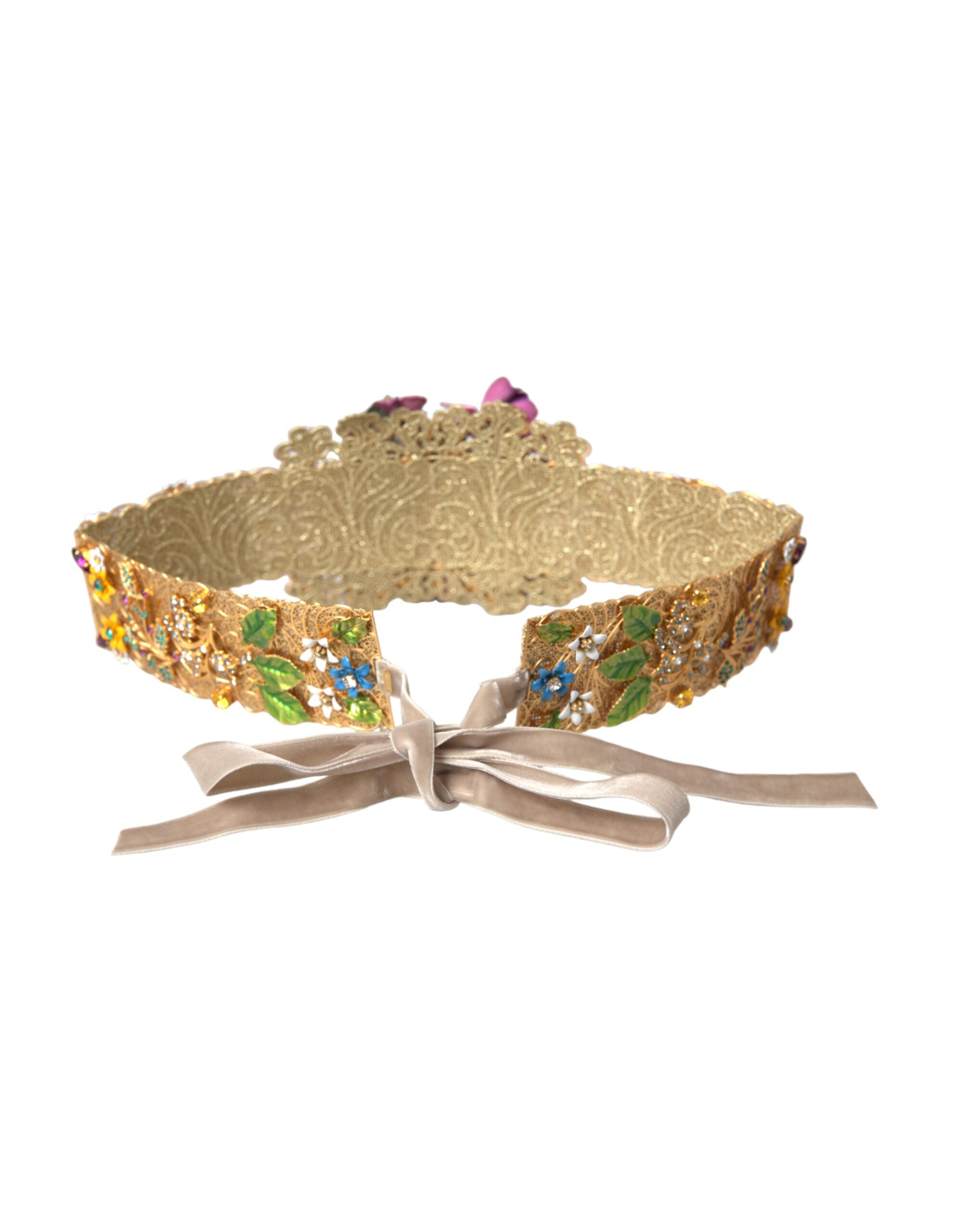 Curea lată Dolce &amp; Gabbana cu cristale florale multicolore