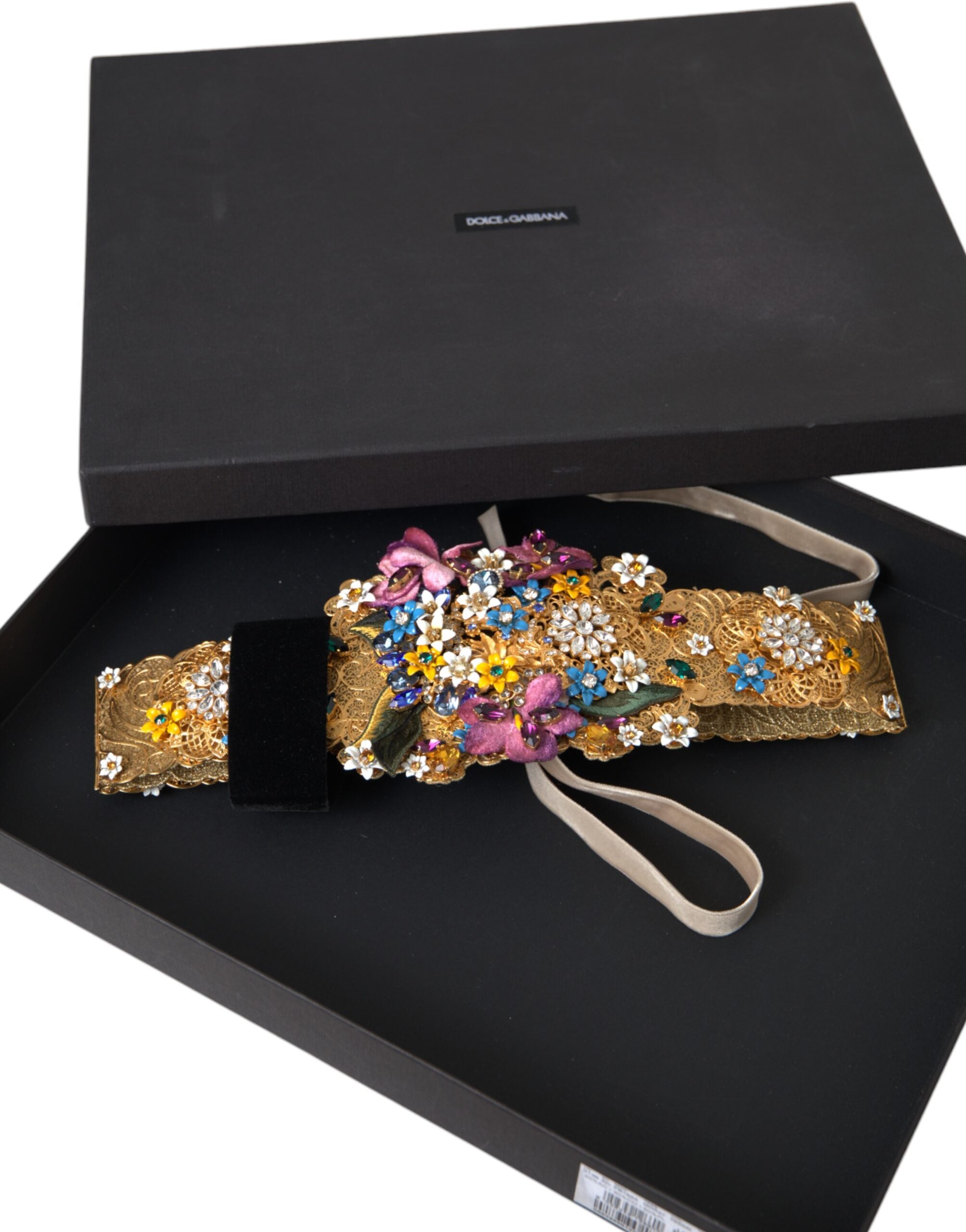 Curea lată Dolce &amp; Gabbana cu cristale florale multicolore