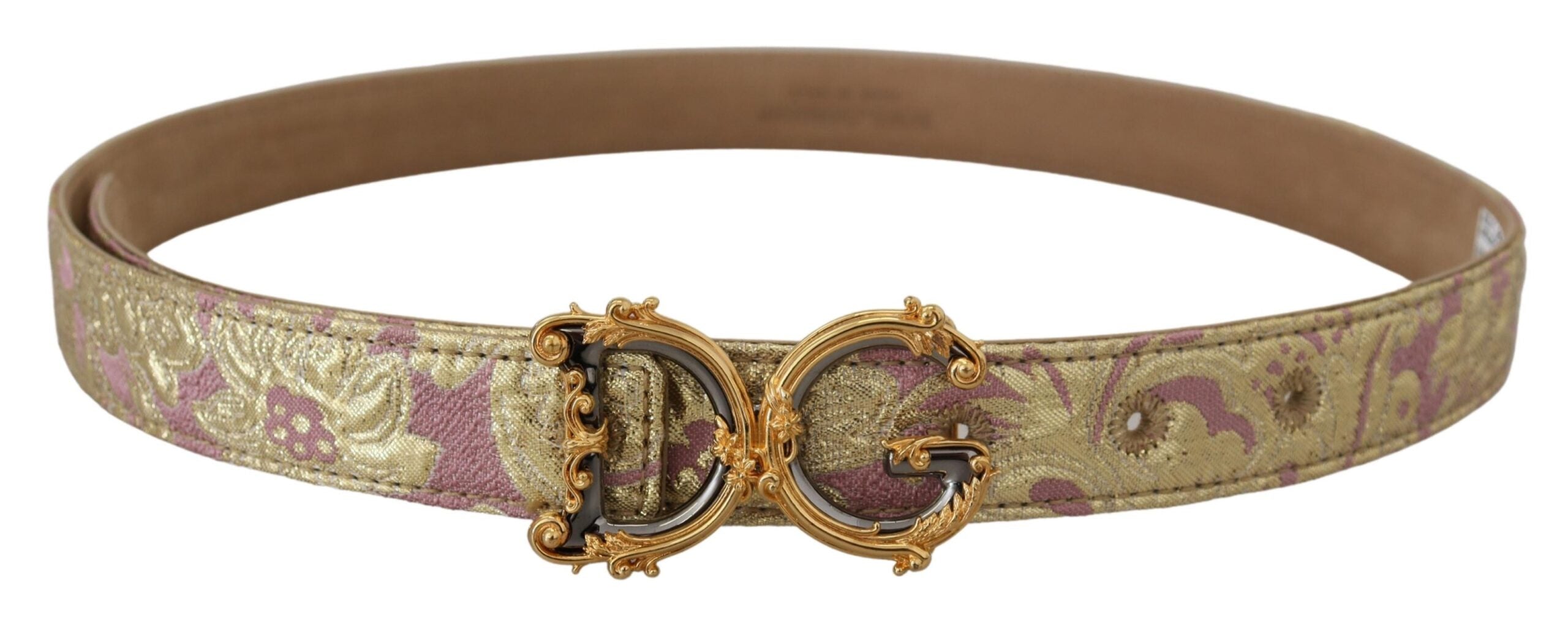 Dolce &amp; Gabbana – Rosa Jaquard-Gürtel mit DG-Logo und goldener Metallschnalle