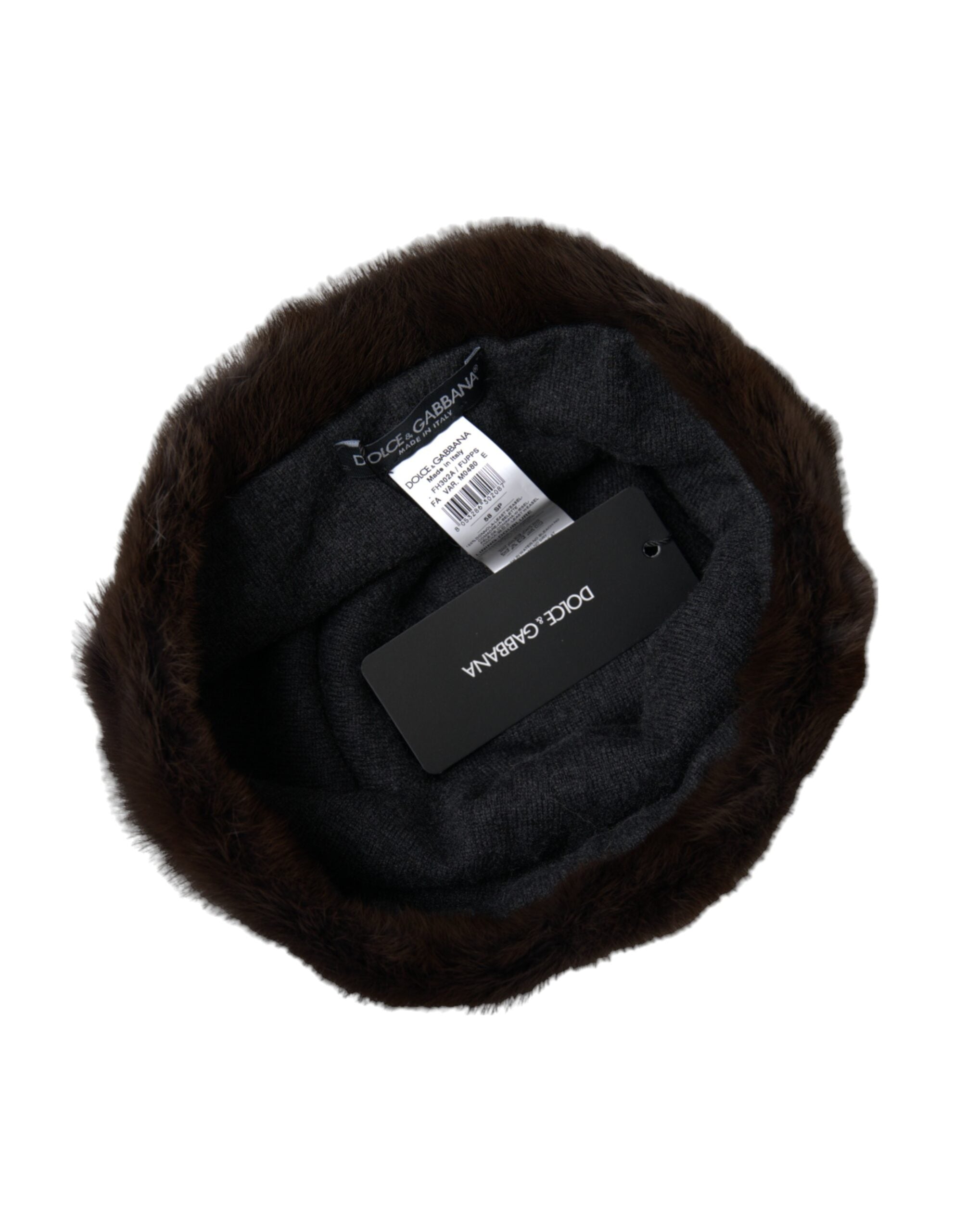 Căciulă Dolce &amp; Gabbana din blană maro de nevăstuică pentru femei din cașmir