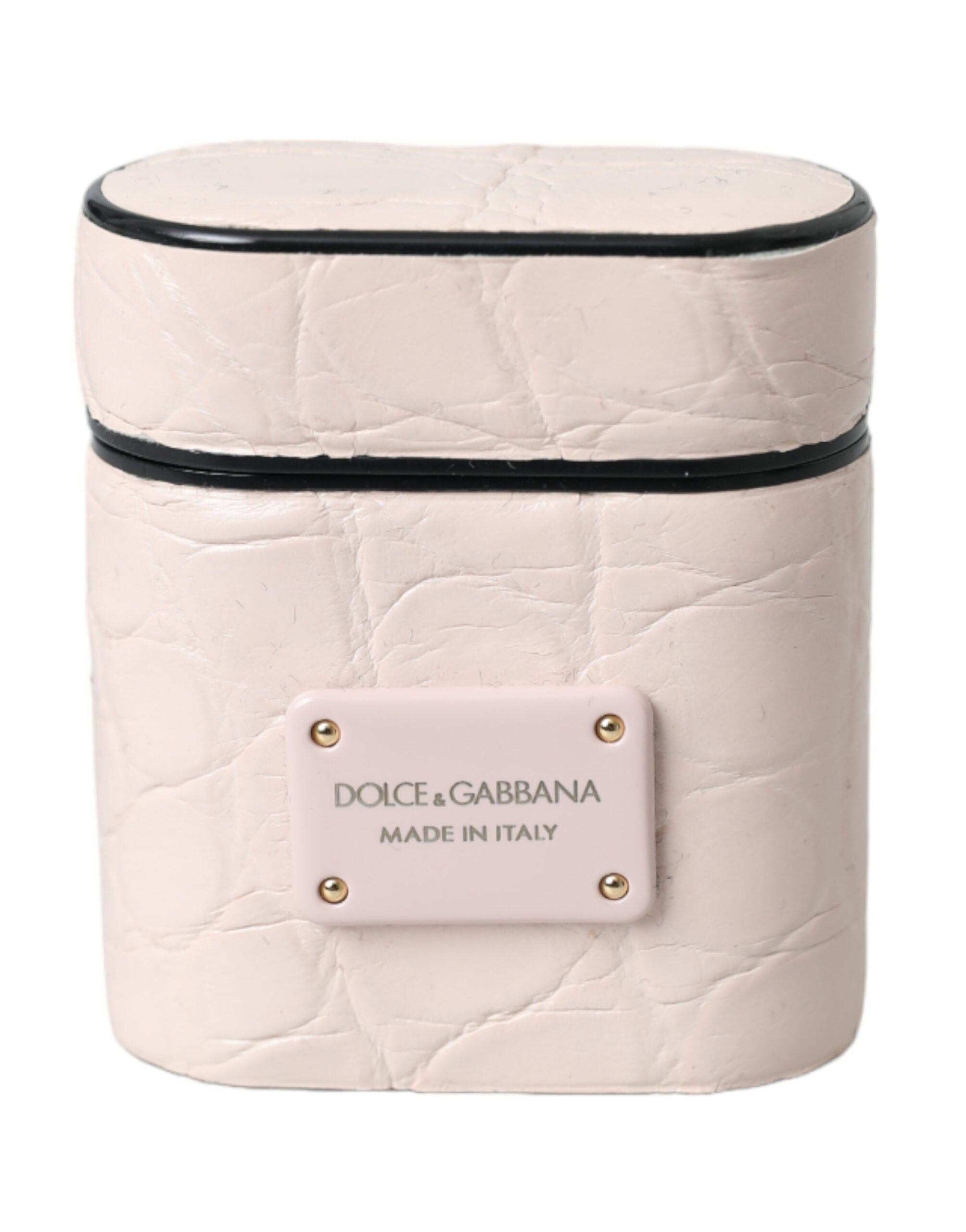 Husă Dolce &amp; Gabbana roz deschis din piele cu placă metalică cu logo