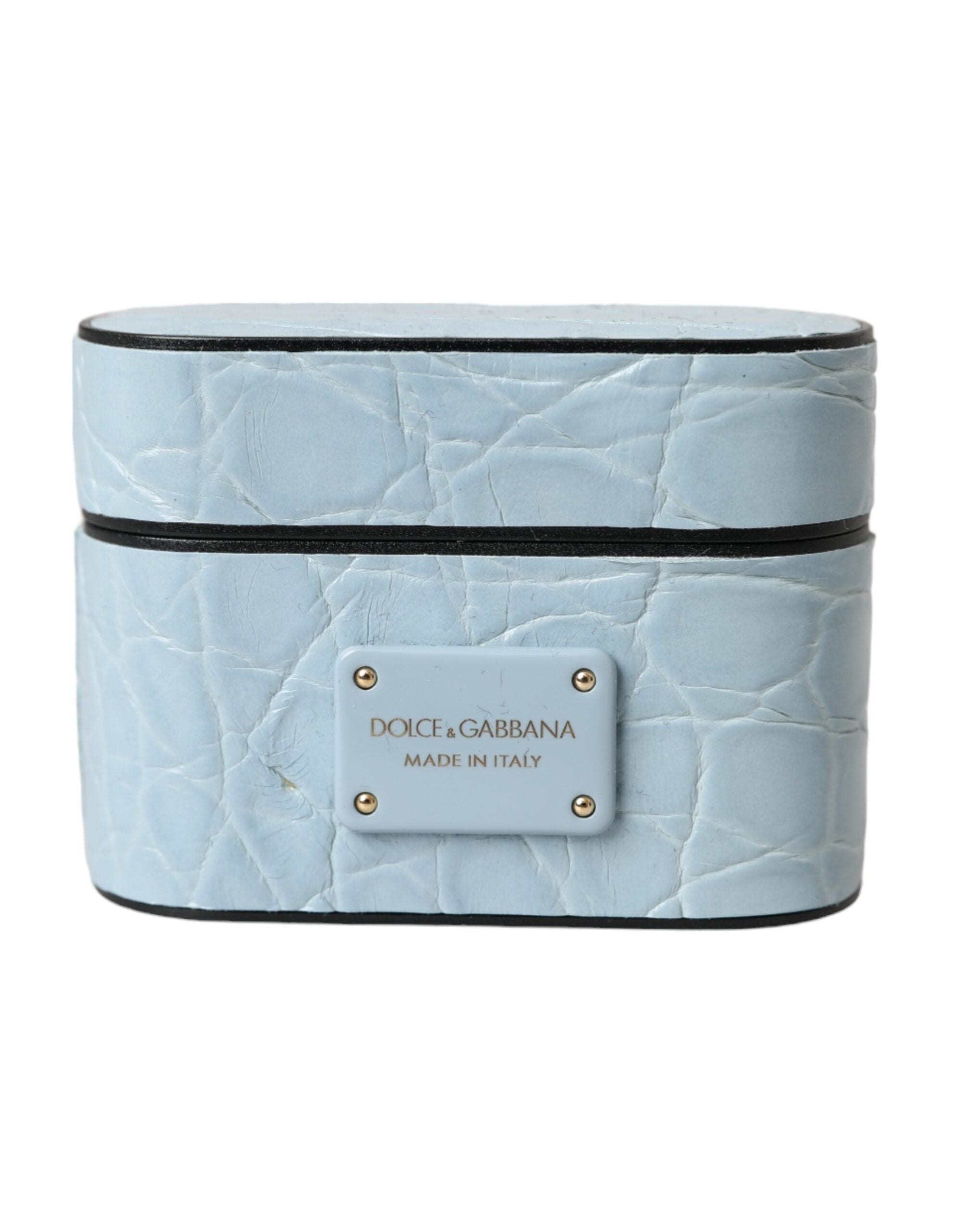 Husă Dolce &amp; Gabbana din piele albastru deschis cu placă metalică cu logo