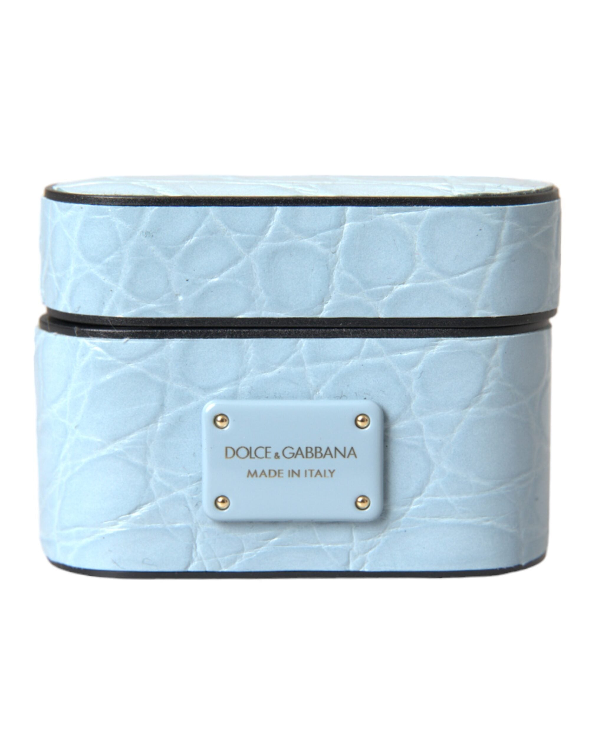 Husă Dolce &amp; Gabbana din piele albastru deschis cu placă metalică cu logo