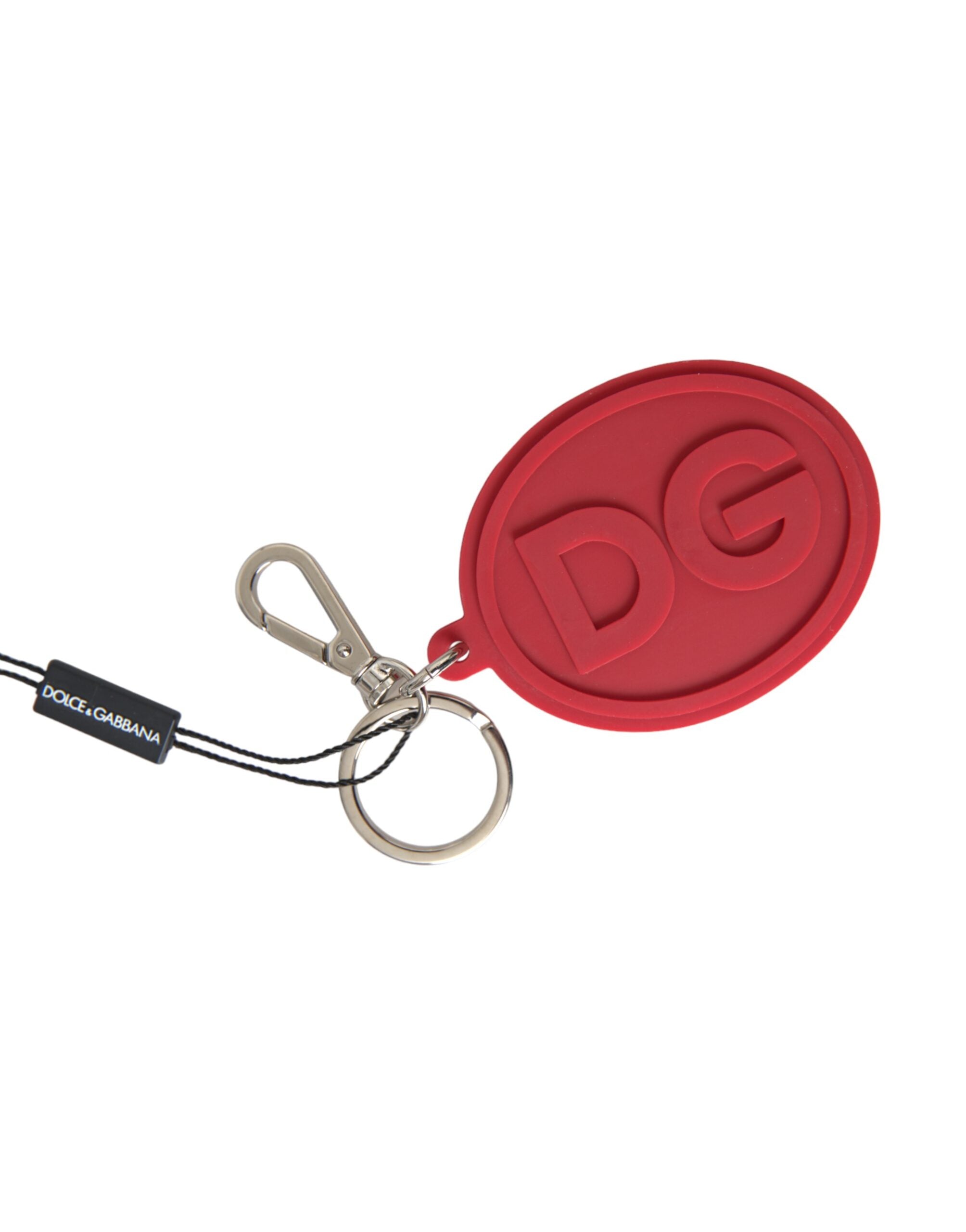 Breloc Dolce &amp; Gabbana cu logo DG din cauciuc roșu, din metal argintiu, din alamă