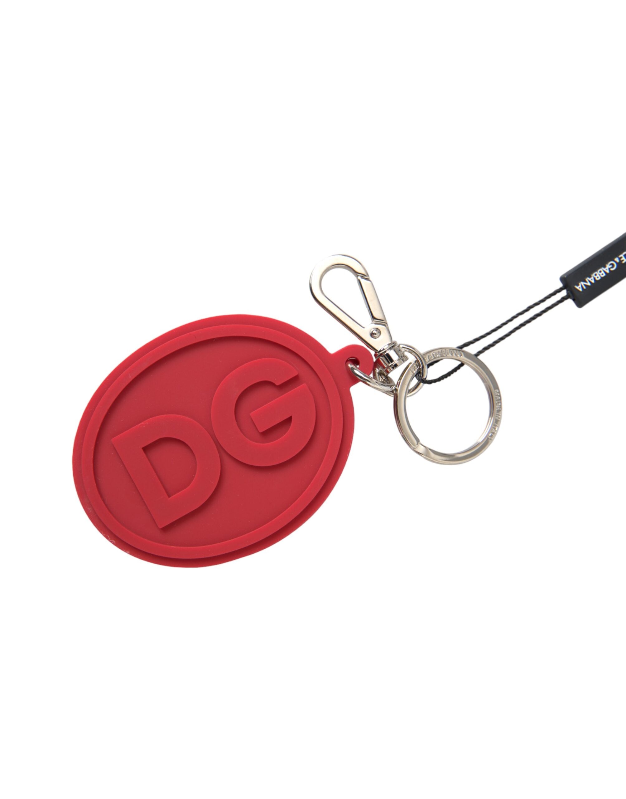 Breloc Dolce &amp; Gabbana cu logo DG din cauciuc roșu, din metal argintiu, din alamă