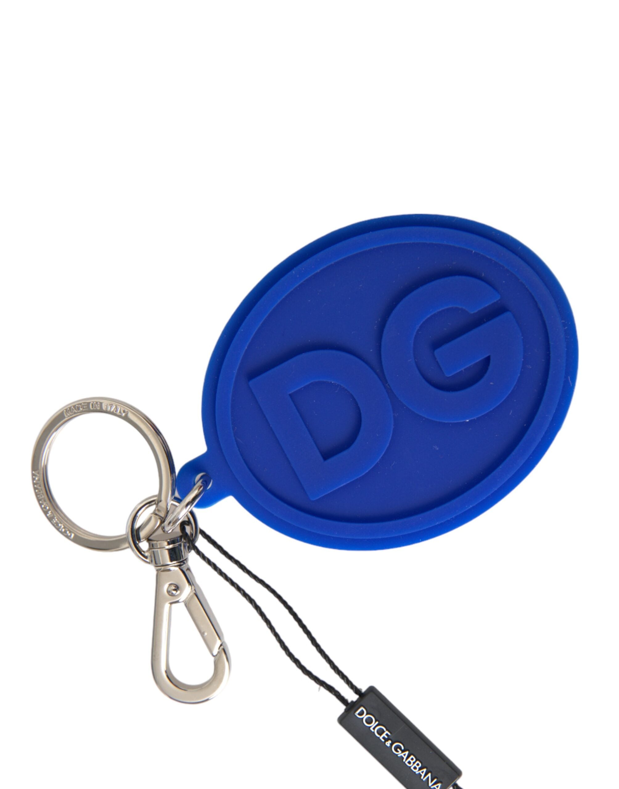 Breloc Dolce &amp; Gabbana cu logo DG din cauciuc albastru, din metal argintiu, din alamă