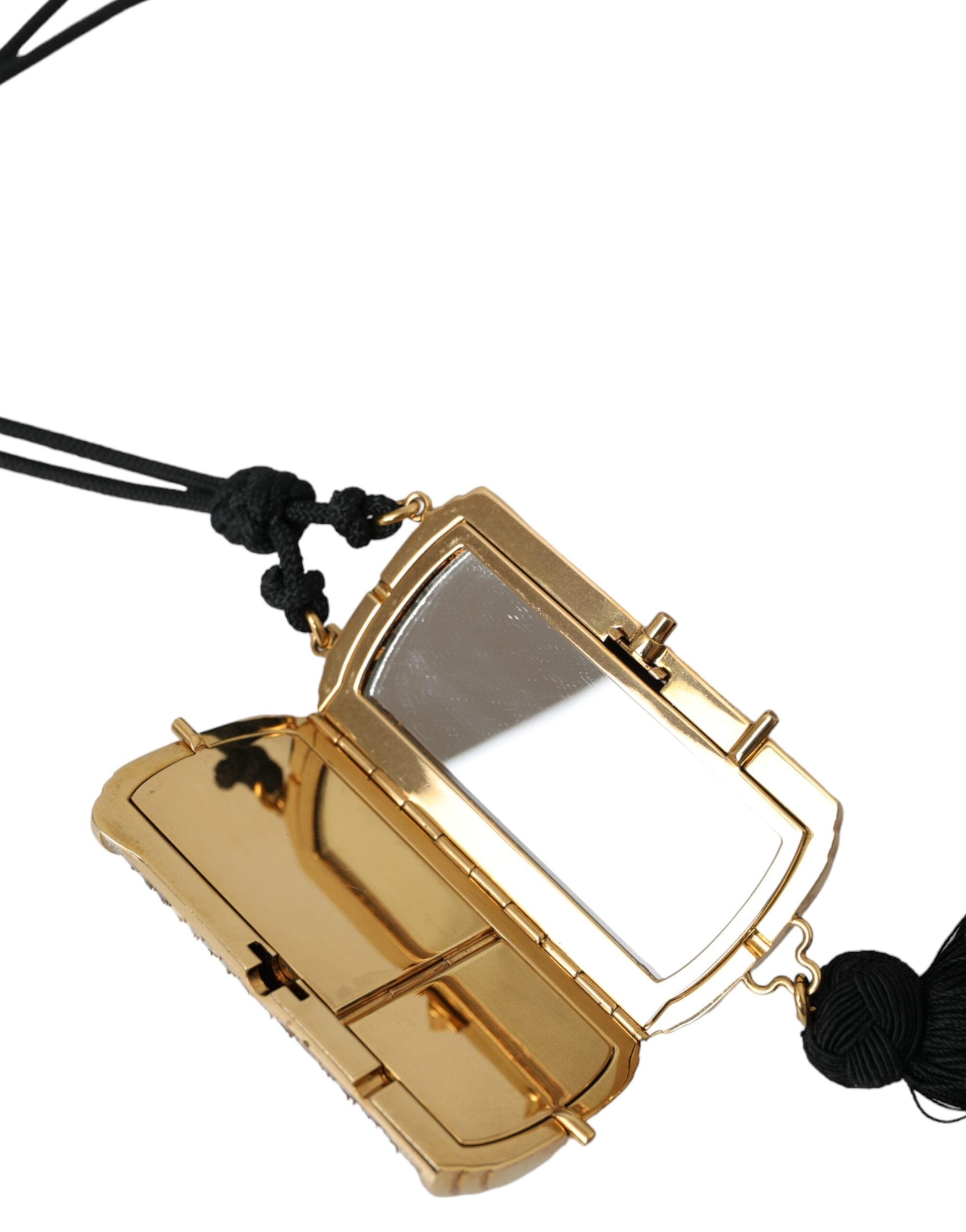 Dolce &amp; Gabbana Geantă de machiaj mini din piele exotică bej cu oglindă și ciucuri