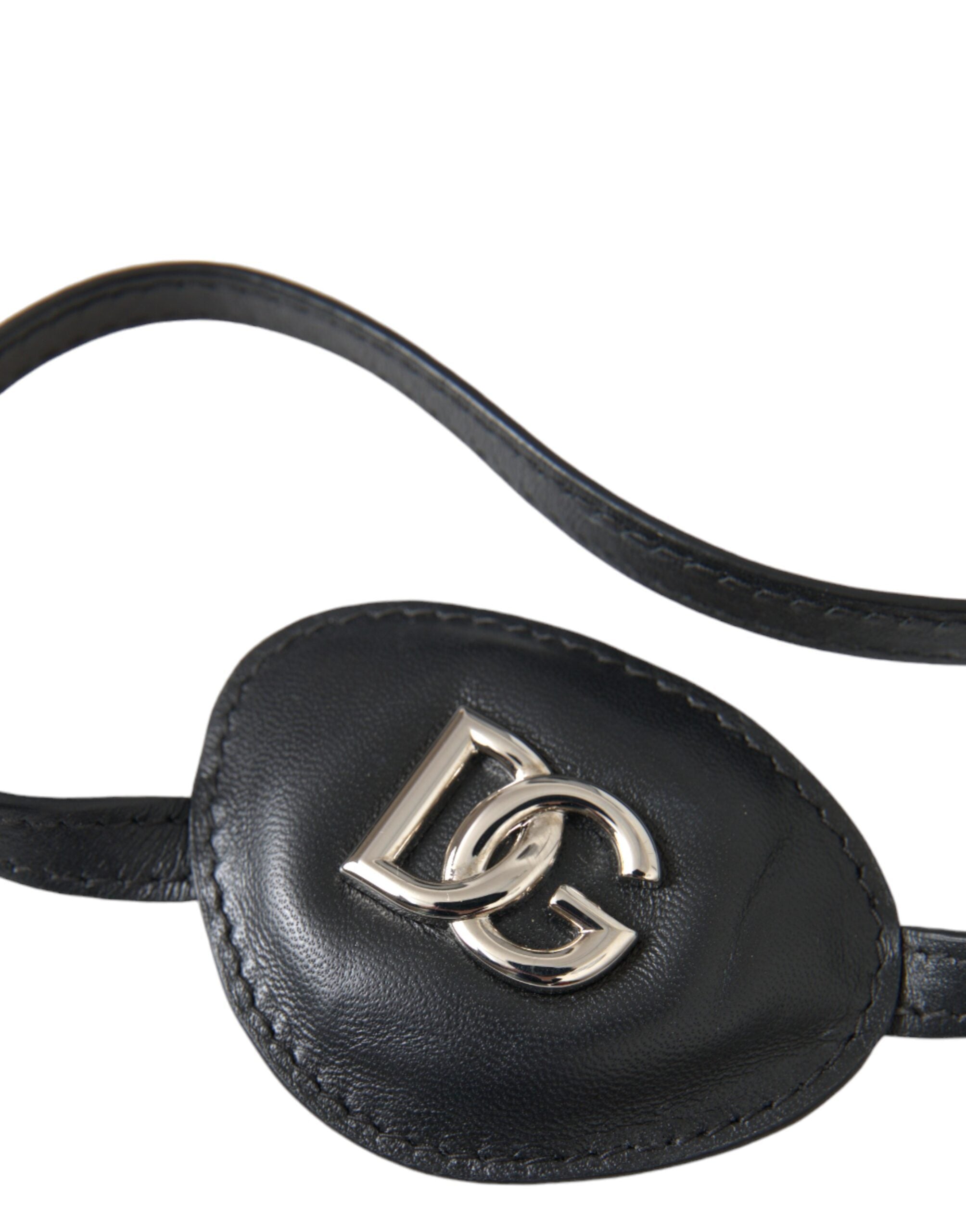 Dolce &amp; Gabbana – Augenklappe mit DG-Logo aus schwarzem Kalbsleder und Metall