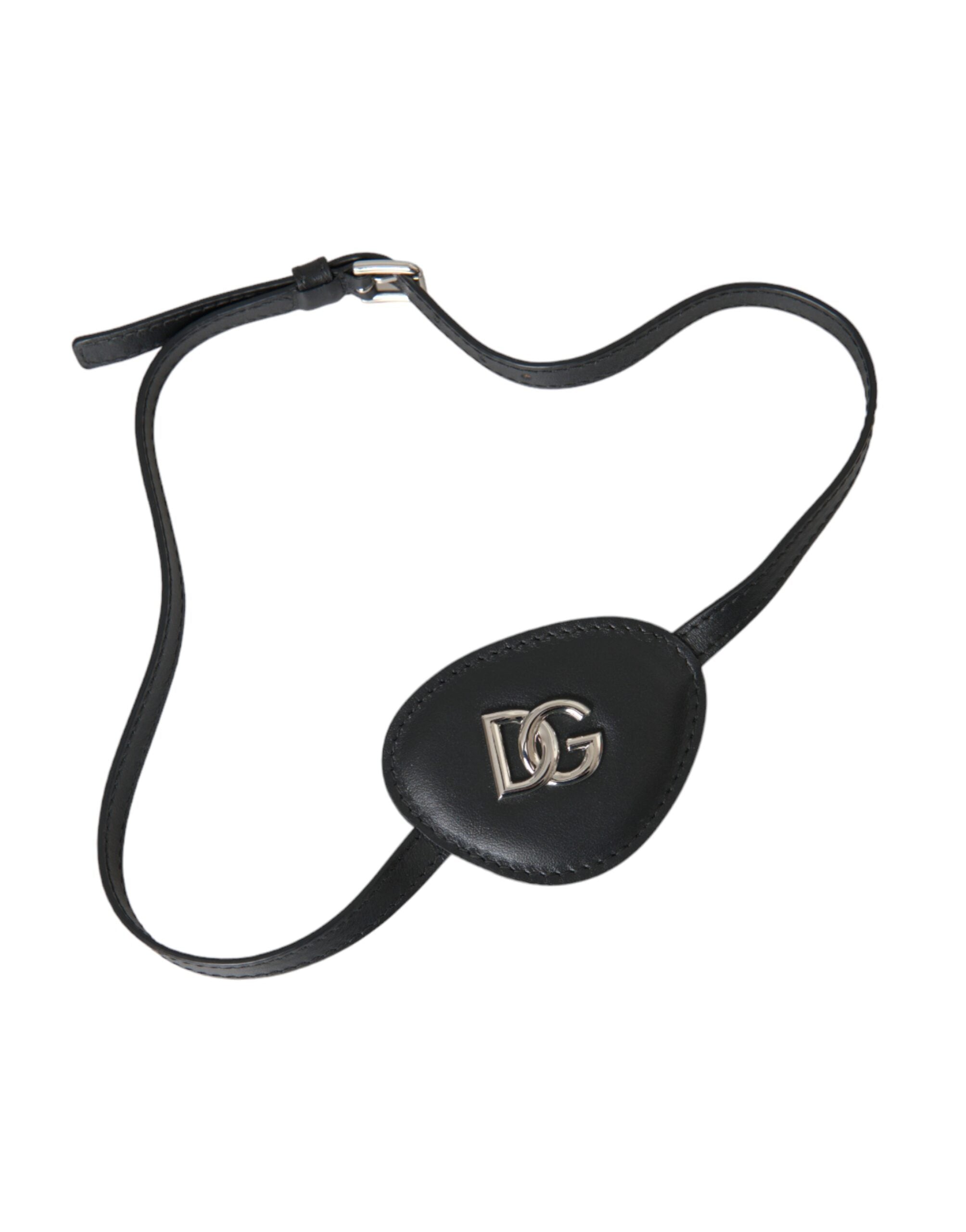 Dolce &amp; Gabbana – Augenklappe mit DG-Logo aus schwarzem Kalbsleder und Metall