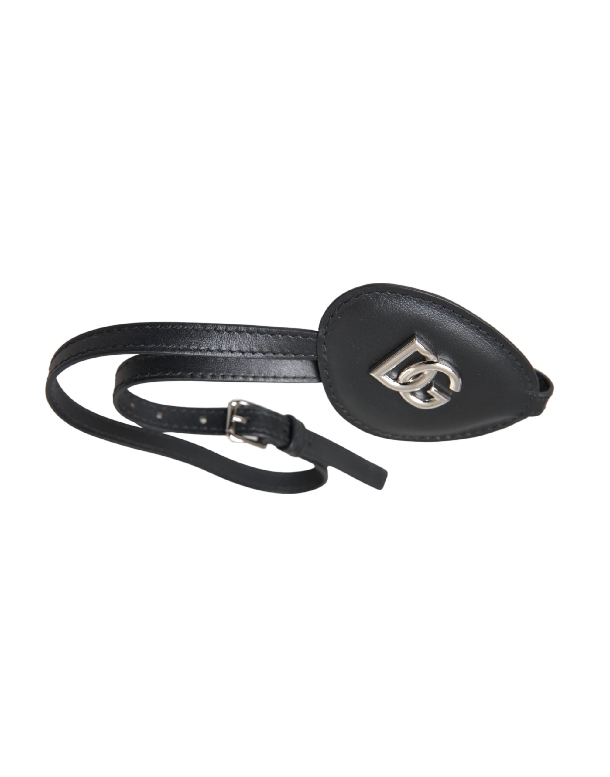 Dolce &amp; Gabbana – Augenklappe mit DG-Logo aus schwarzem Kalbsleder und Metall