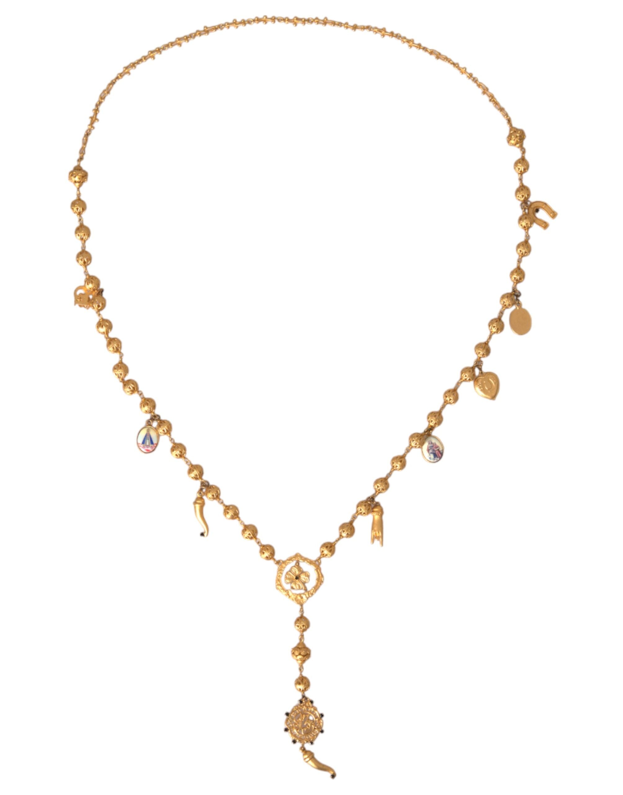 Dolce &amp; Gabbana – Statement-Halskette „Sicily“ aus Messing mit goldfarbener Kette und Perlen