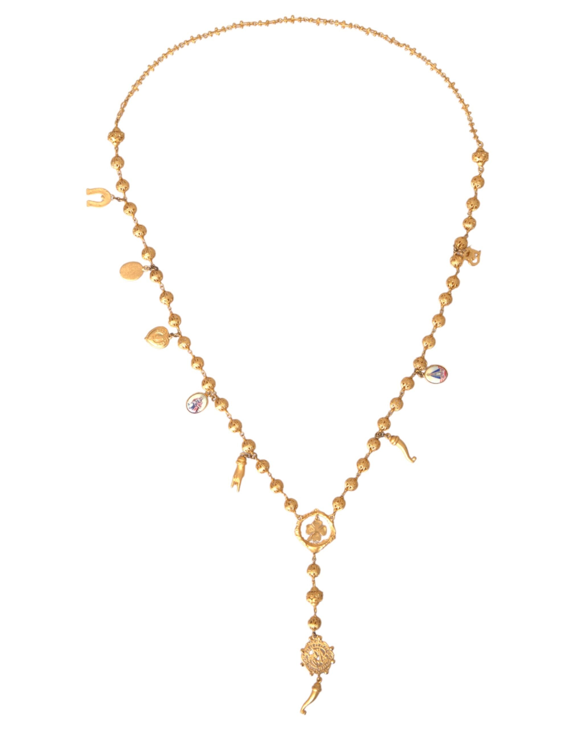 Dolce &amp; Gabbana – Statement-Halskette „Sicily“ aus Messing mit goldfarbener Kette und Perlen