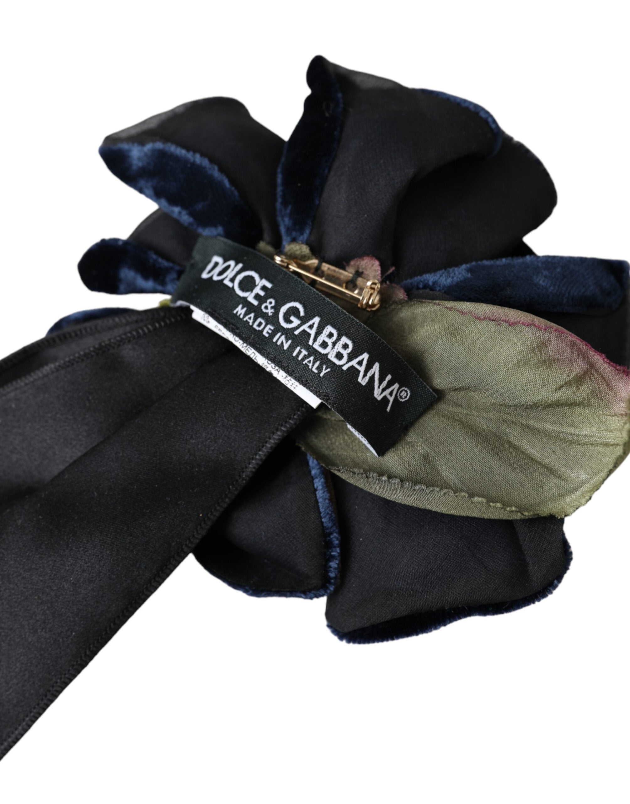 Broșă Dolce &amp; Gabbana cu agrafe de păr florale din mătase neagră, aurie și alamă