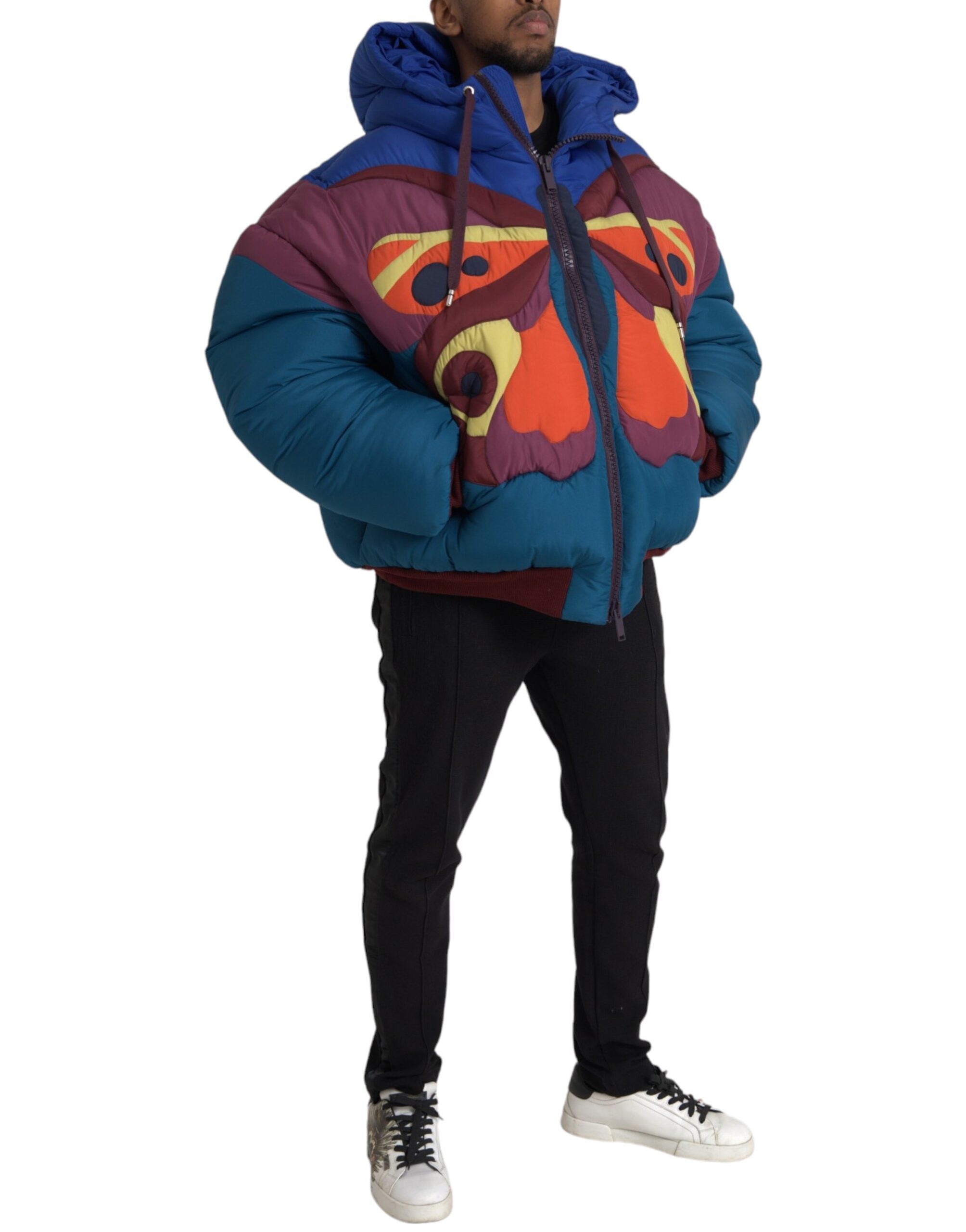 Dolce &amp; Gabbana – Mehrfarbige Pufferjacke mit Schmetterlings-Kapuze