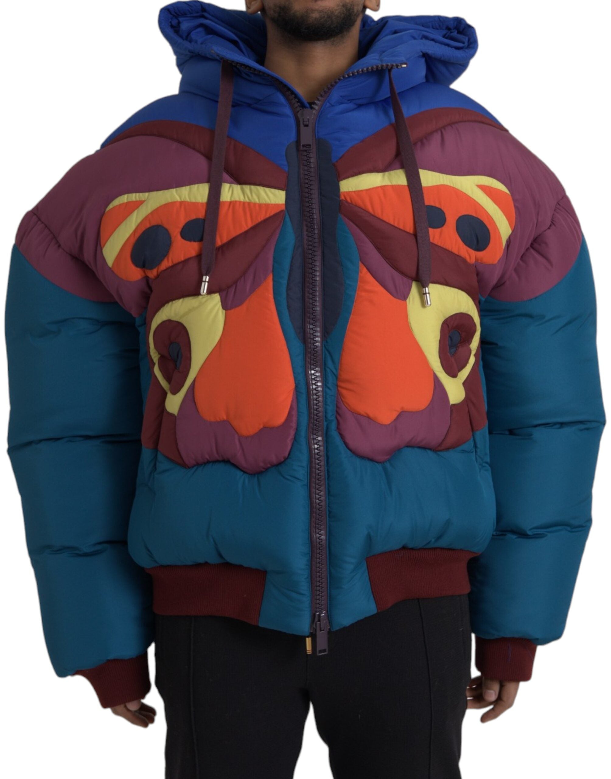 Dolce &amp; Gabbana – Mehrfarbige Pufferjacke mit Schmetterlings-Kapuze
