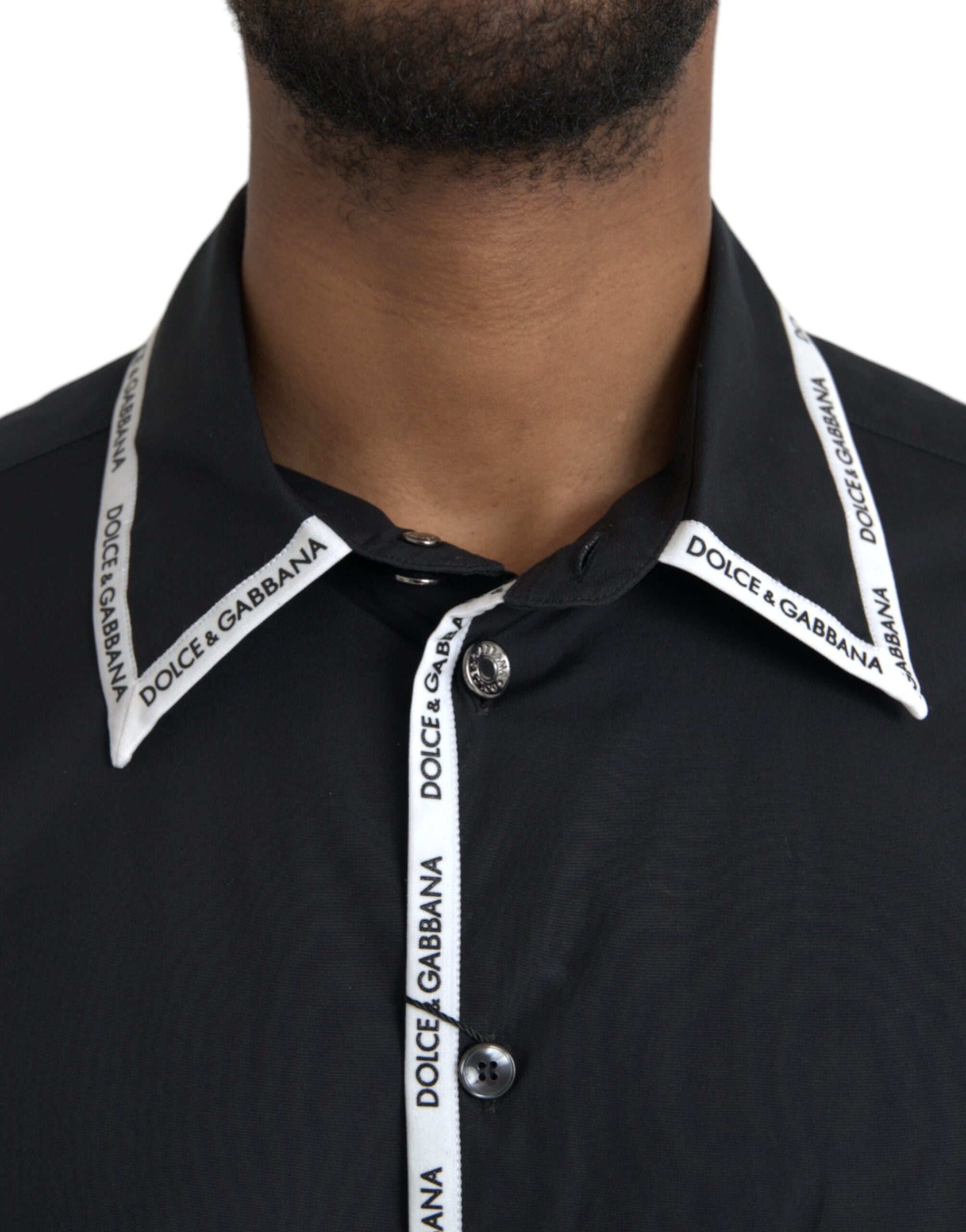 Dolce &amp; Gabbana – Schwarzes, langärmliges Freizeithemd aus Baumwolle mit Kragen