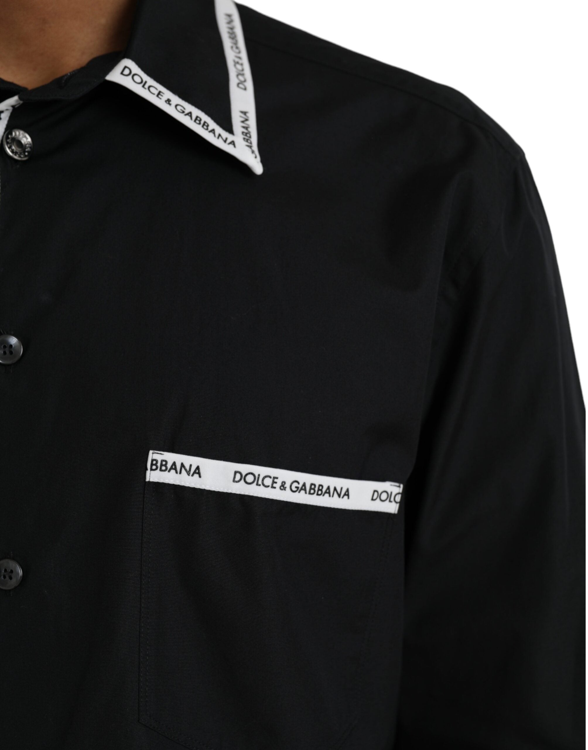Dolce &amp; Gabbana – Schwarzes, langärmliges Freizeithemd aus Baumwolle mit Kragen