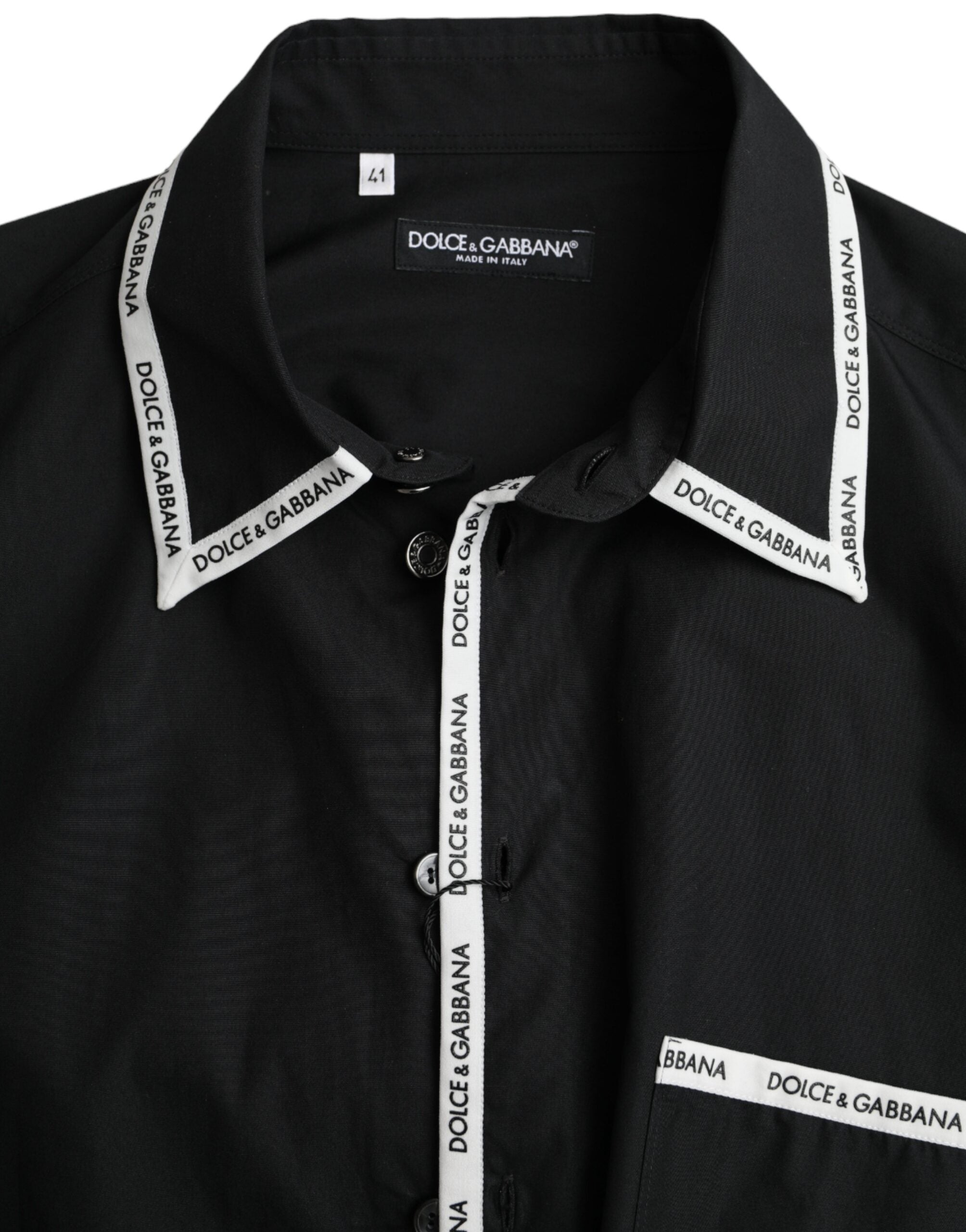 Dolce &amp; Gabbana – Schwarzes, langärmliges Freizeithemd aus Baumwolle mit Kragen
