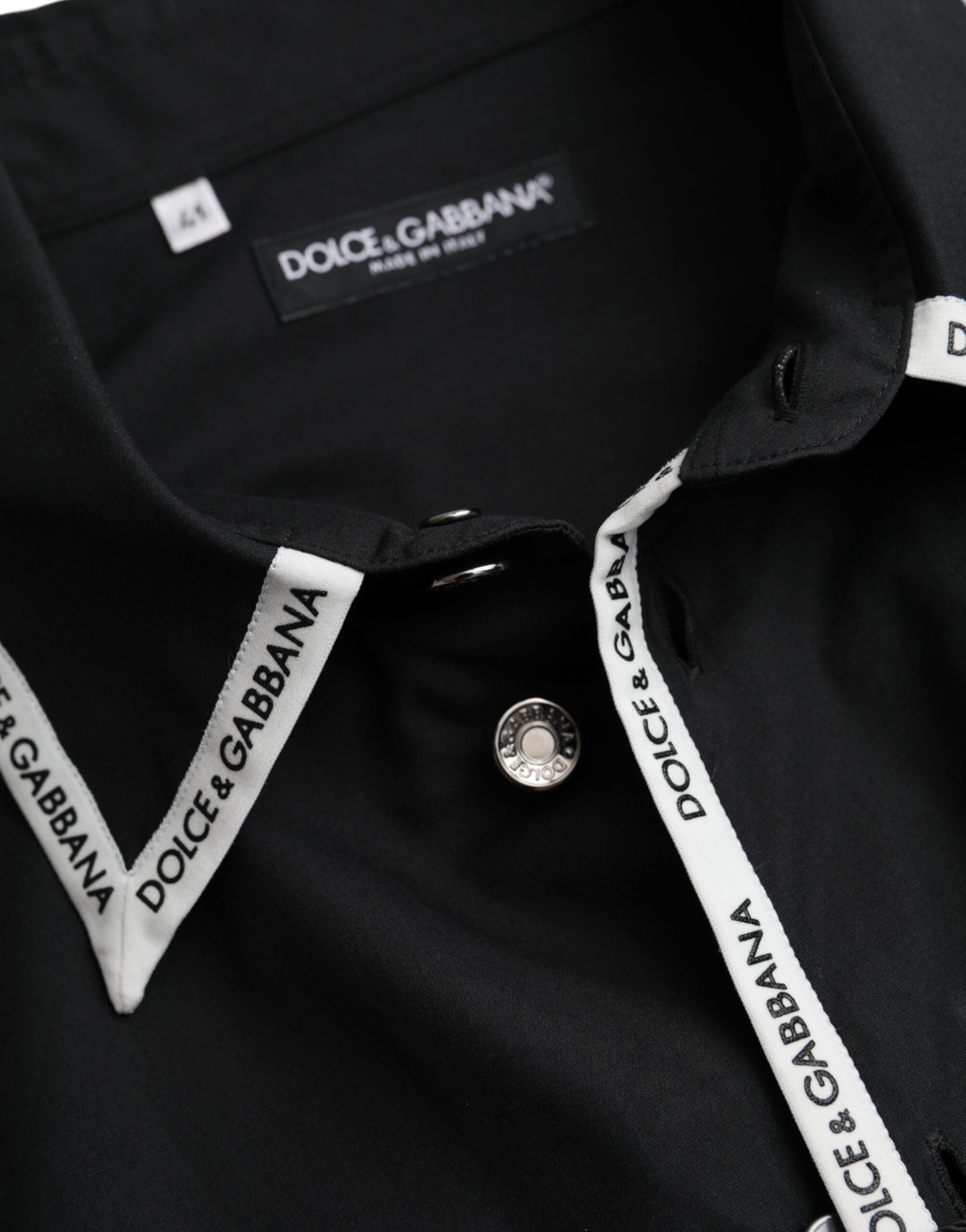Dolce &amp; Gabbana – Schwarzes, langärmliges Freizeithemd aus Baumwolle mit Kragen