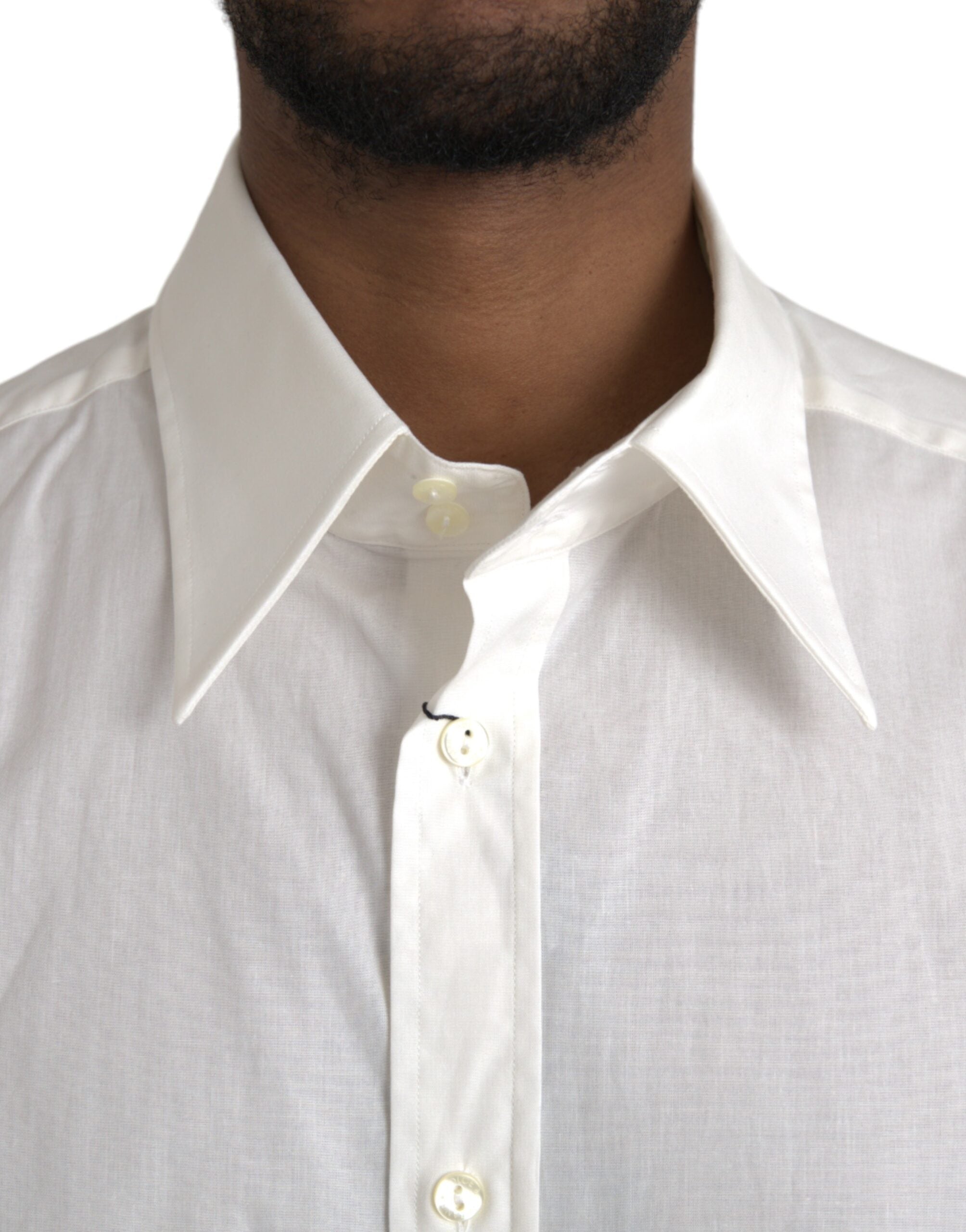 Dolce &amp; Gabbana Weißes Baumwollkleid Slim Fit GOLD Hemd
