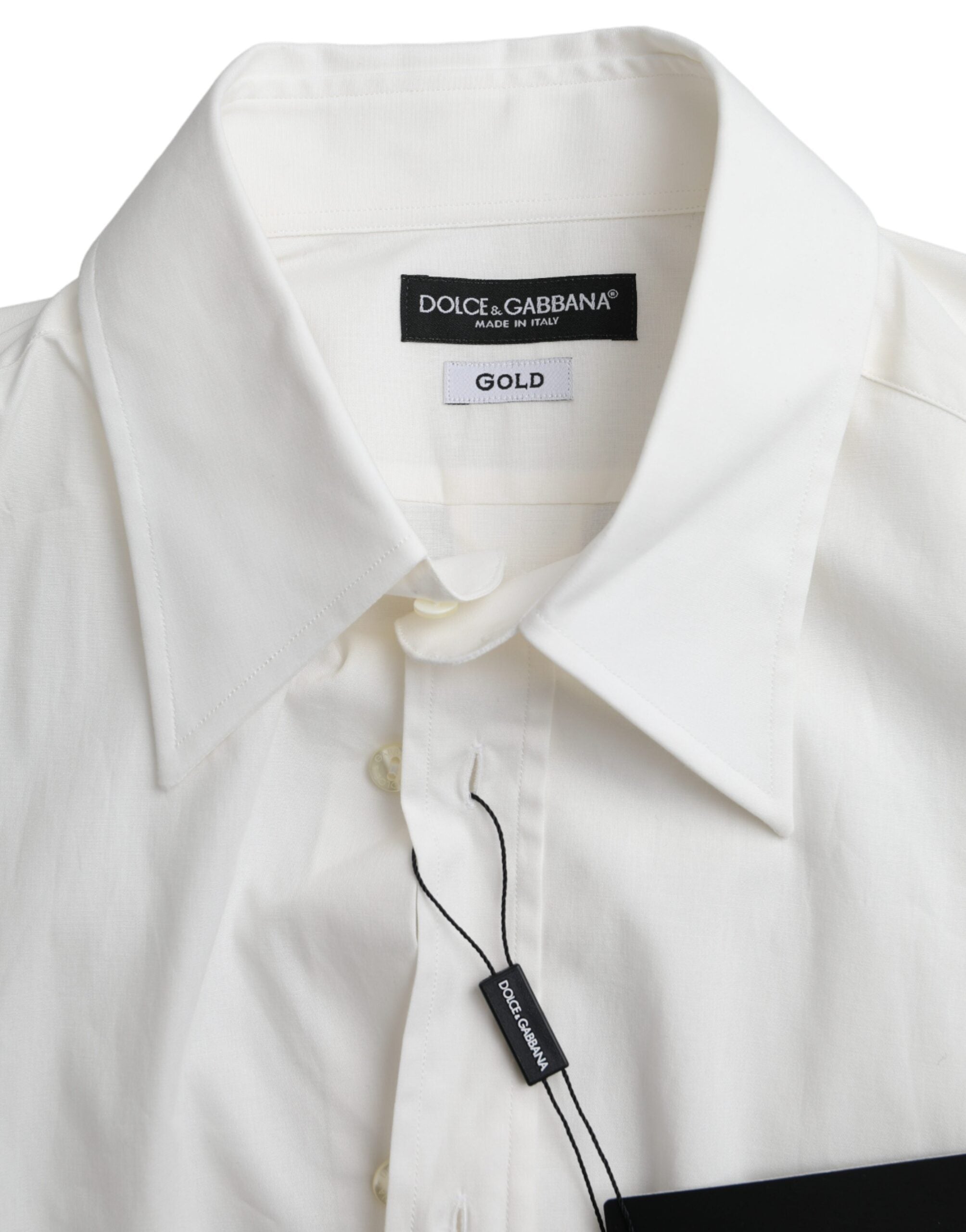 Dolce &amp; Gabbana Weißes Baumwollkleid Slim Fit GOLD Hemd