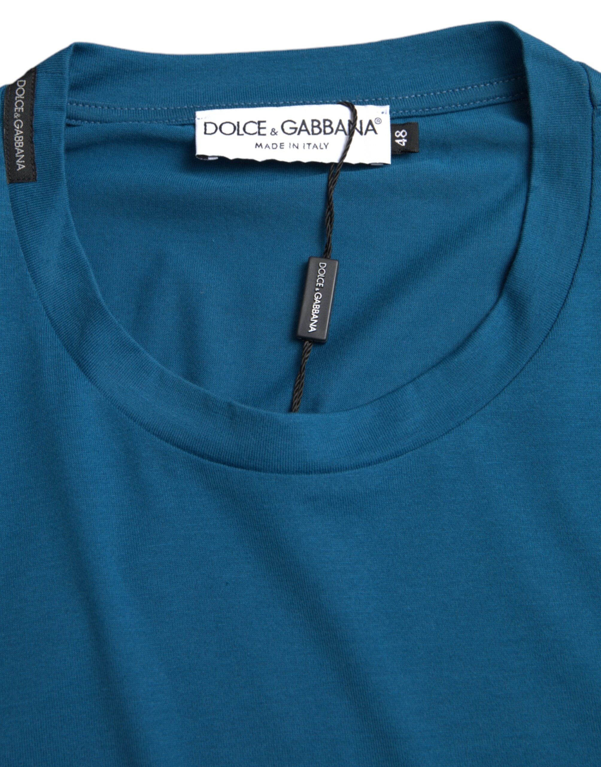 Tricou Dolce &amp; Gabbana cu mânecă scurtă și guler rotund și logo albastru