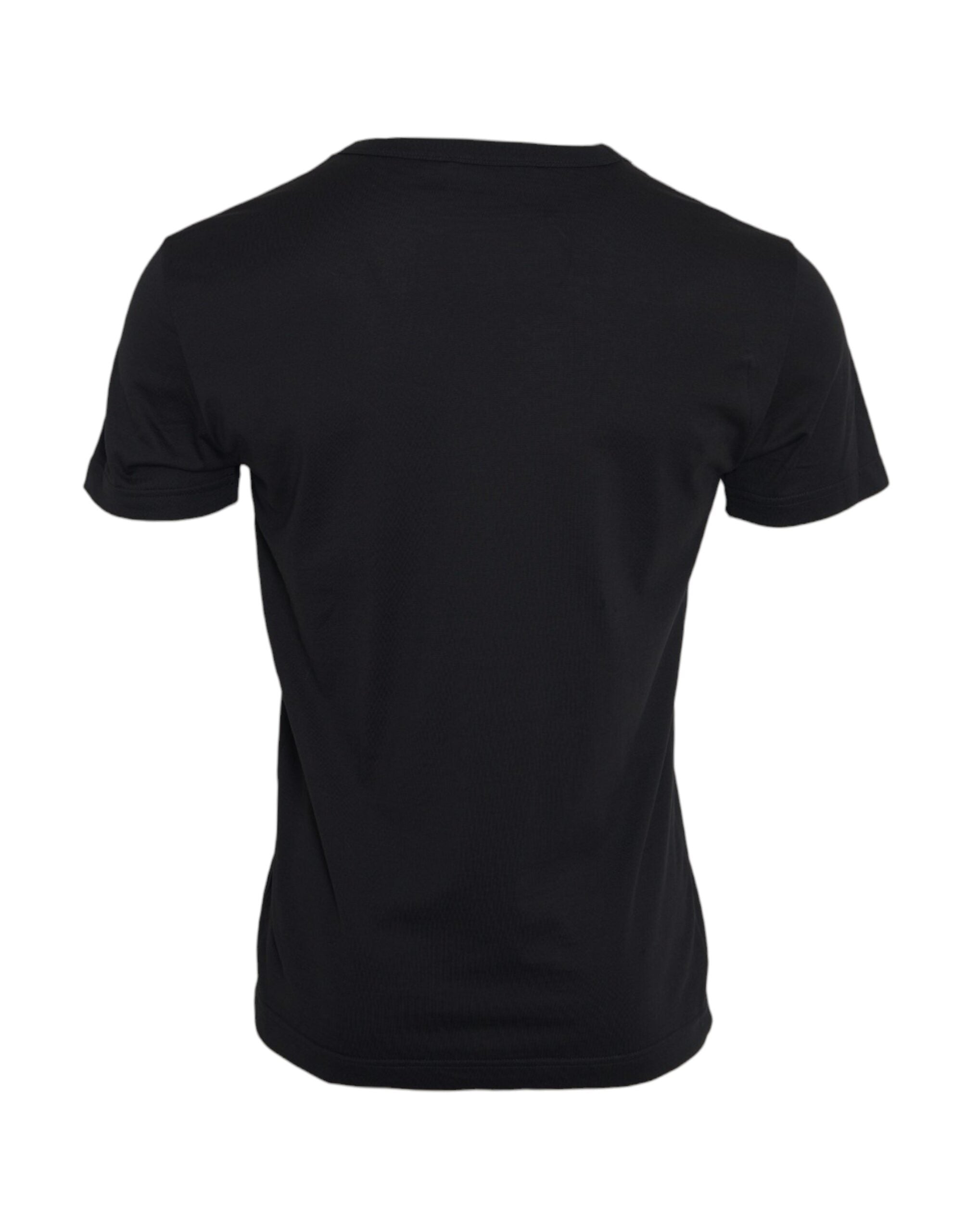 Dolce &amp; Gabbana – Schwarzes, kurzärmliges T-Shirt aus Baumwolle mit silberner Kette