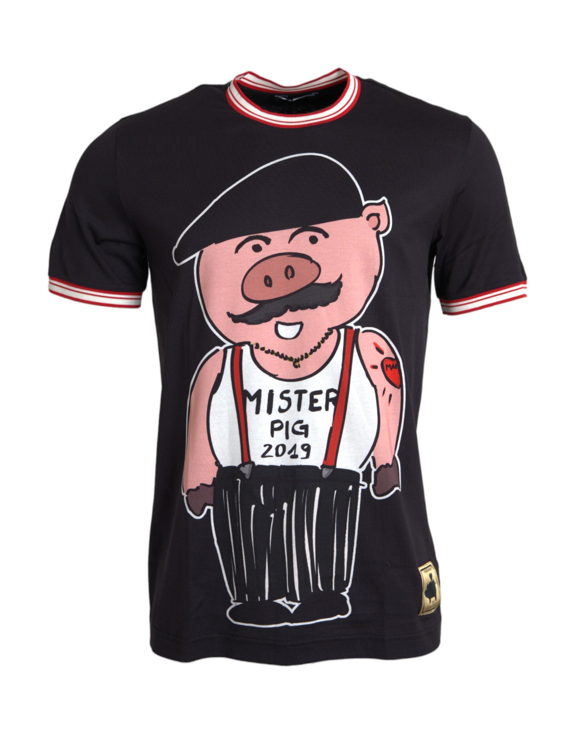 Dolce &amp; Gabbana – Schwarzes Baumwoll-T-Shirt „Jahr des Schweins 2019“