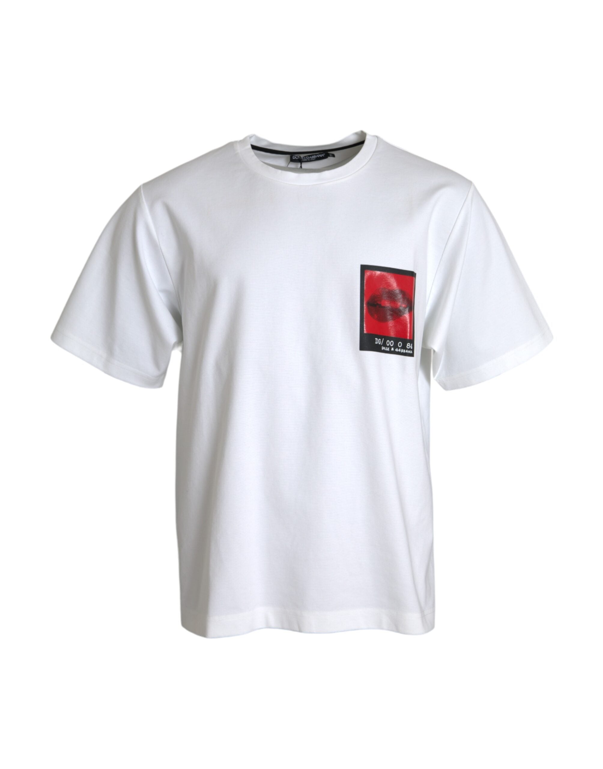 Dolce &amp; Gabbana – Weißes Herren-T-Shirt aus Baumwolle mit rotem Lippen-Print
