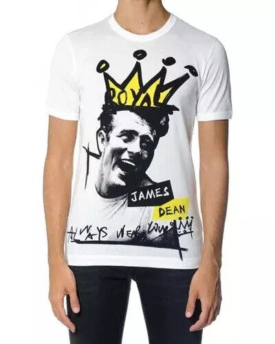 Dolce &amp; Gabbana – Weißes, grafisches T-Shirt aus Baumwolle mit kurzen Ärmeln für Herren
