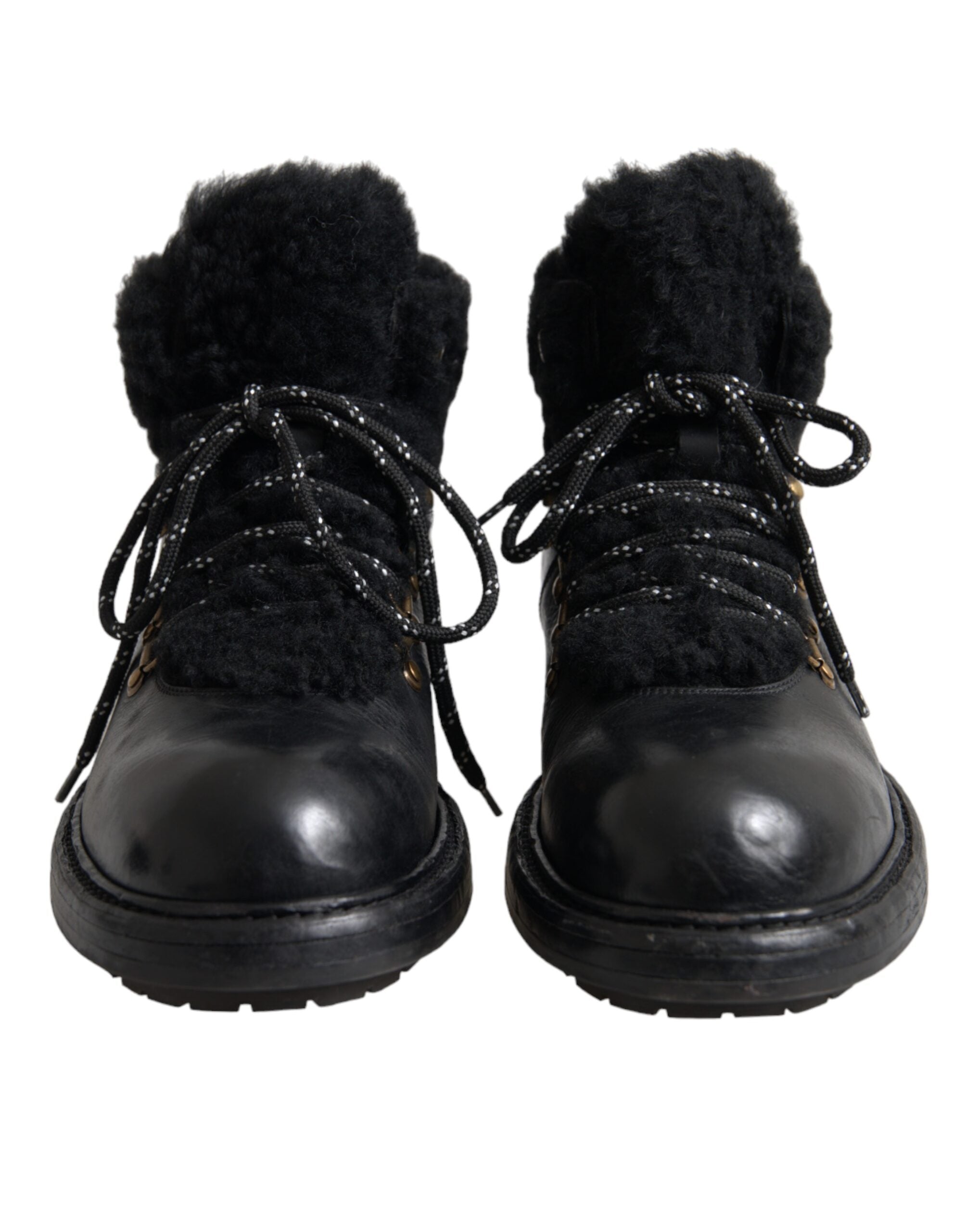 Dolce &amp; Gabbana – Bernini – Stiefel aus schwarzem Leder mit Lammfell