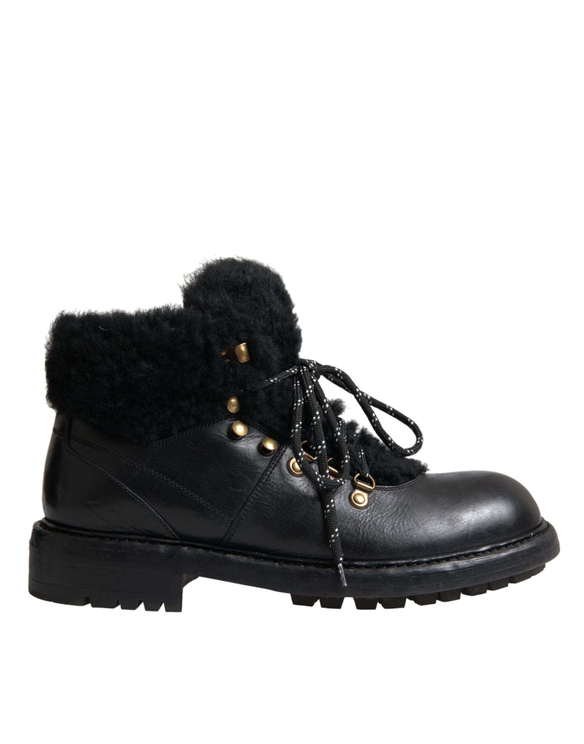 Dolce &amp; Gabbana – Bernini – Stiefel aus schwarzem Leder mit Lammfell